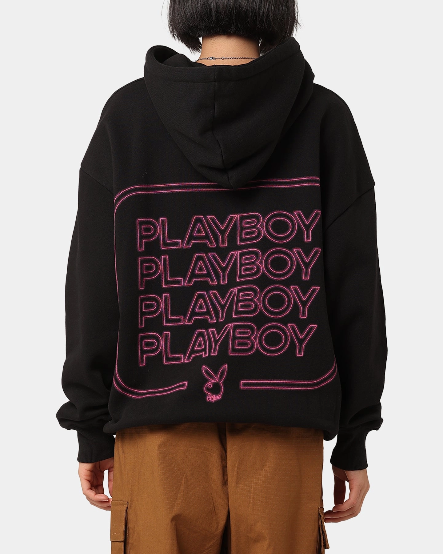 Playboy Neon Stack Hoodie Black/Pink Prayer Packable Feature