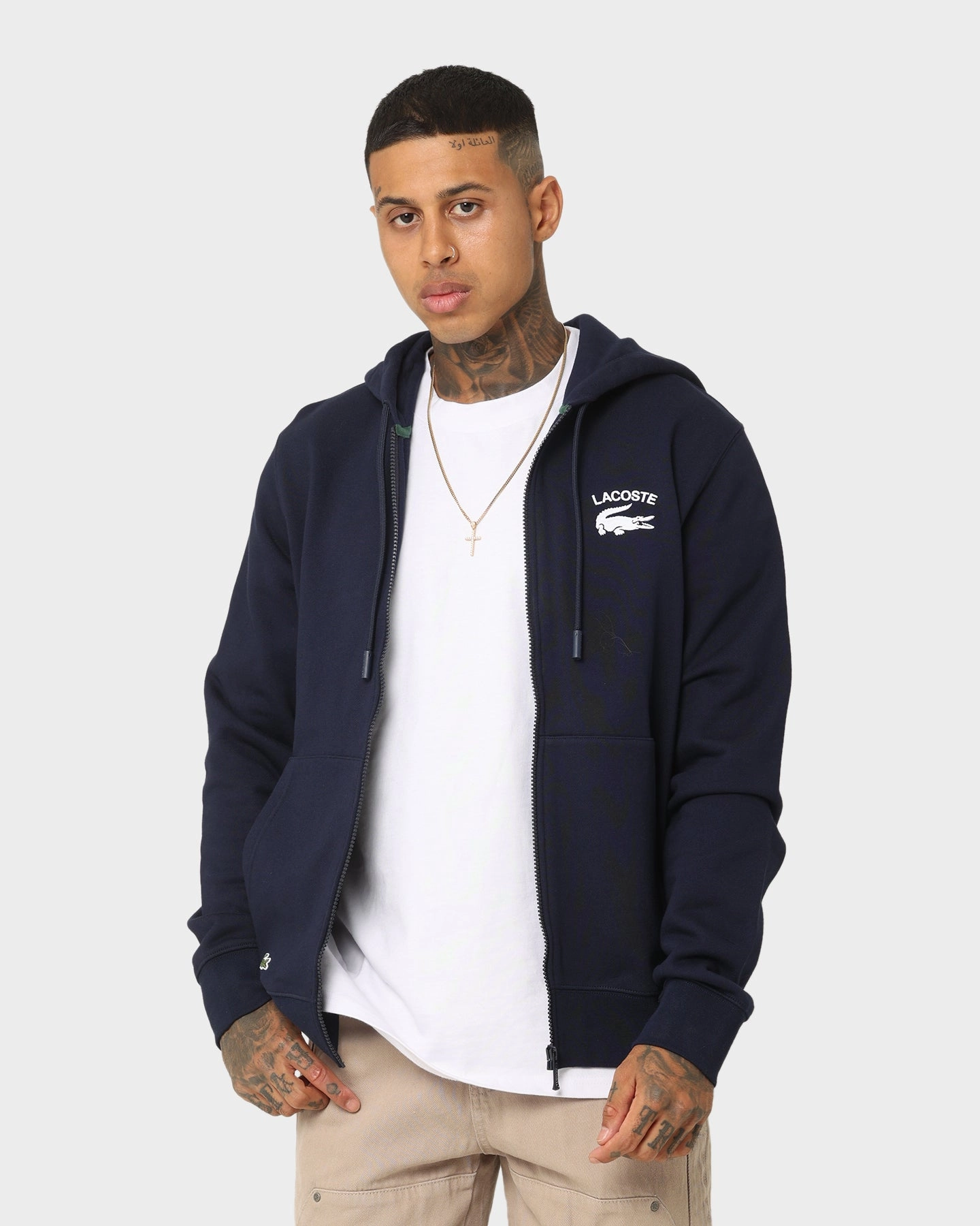 Defy Preppy Lacoste Soft Branding Zip-front Sweater Navy