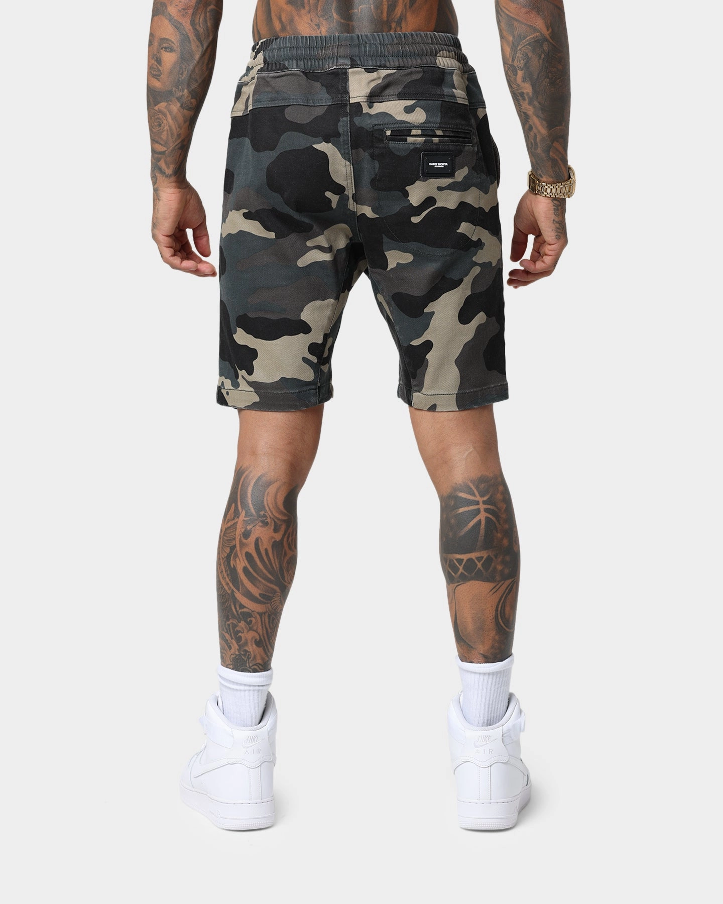 Layer Ready Elastic Waistband Design Saint Morta Annex Camo Shorts Woodland Camo