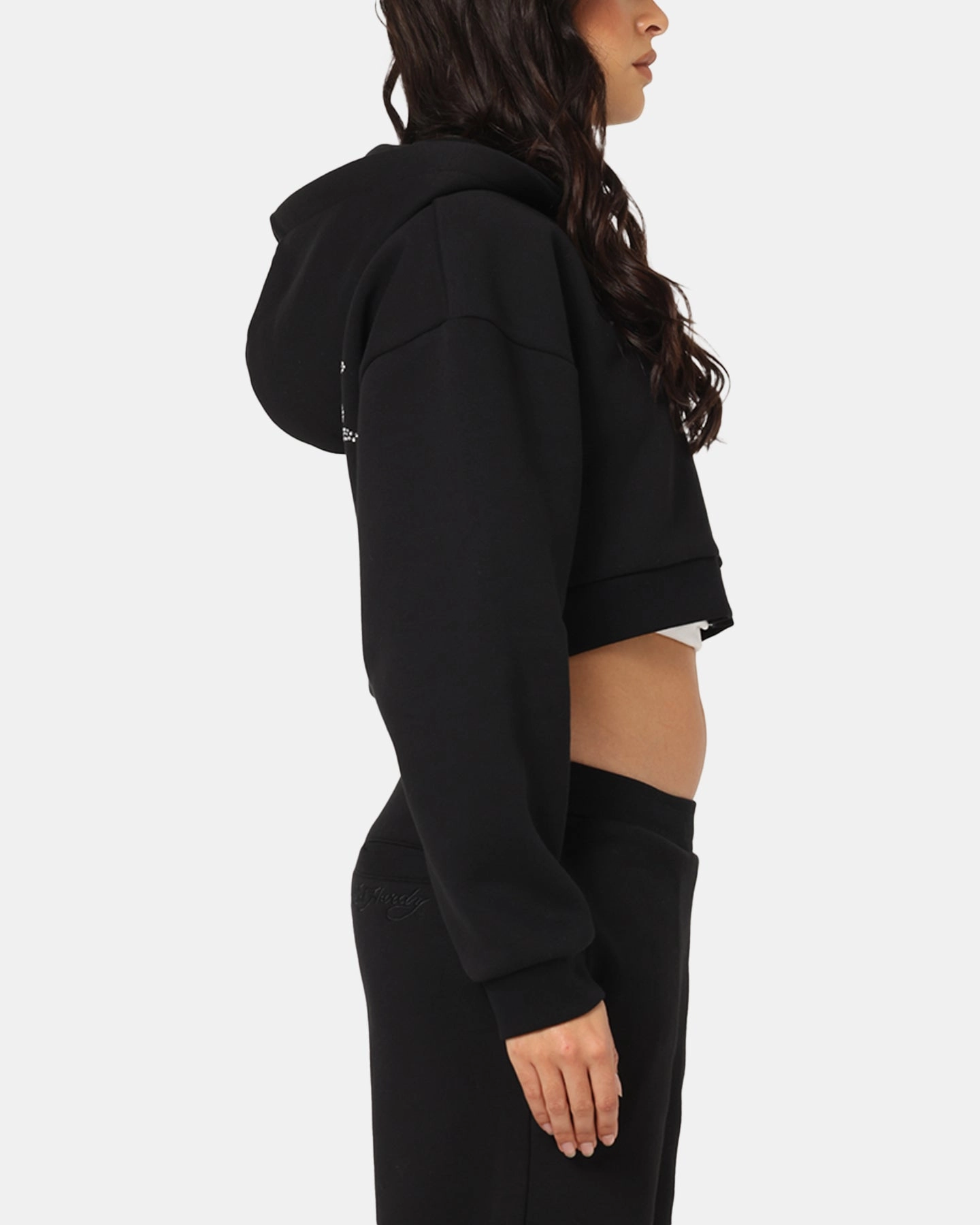 Ed Hardy Women's Butterfly Effect Hoodie Black Heavyweight Terry Construction Layered Hem Design