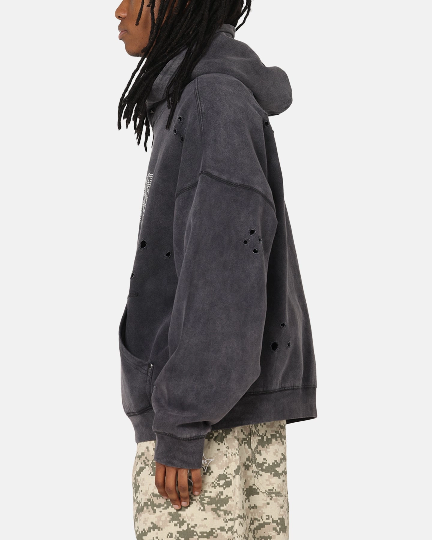 Mitchell & Ness Los Angeles Lakers Distressed Rhinestone Logo Hoodie Faded Black Solid Color countryside drive