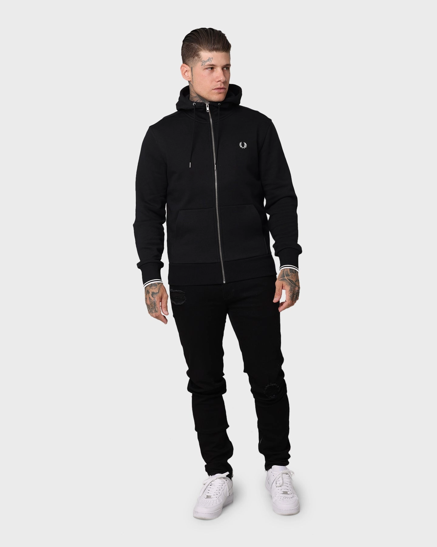 Fred Perry Hooded Zip Through Sweatshirt Black rainy - day gear