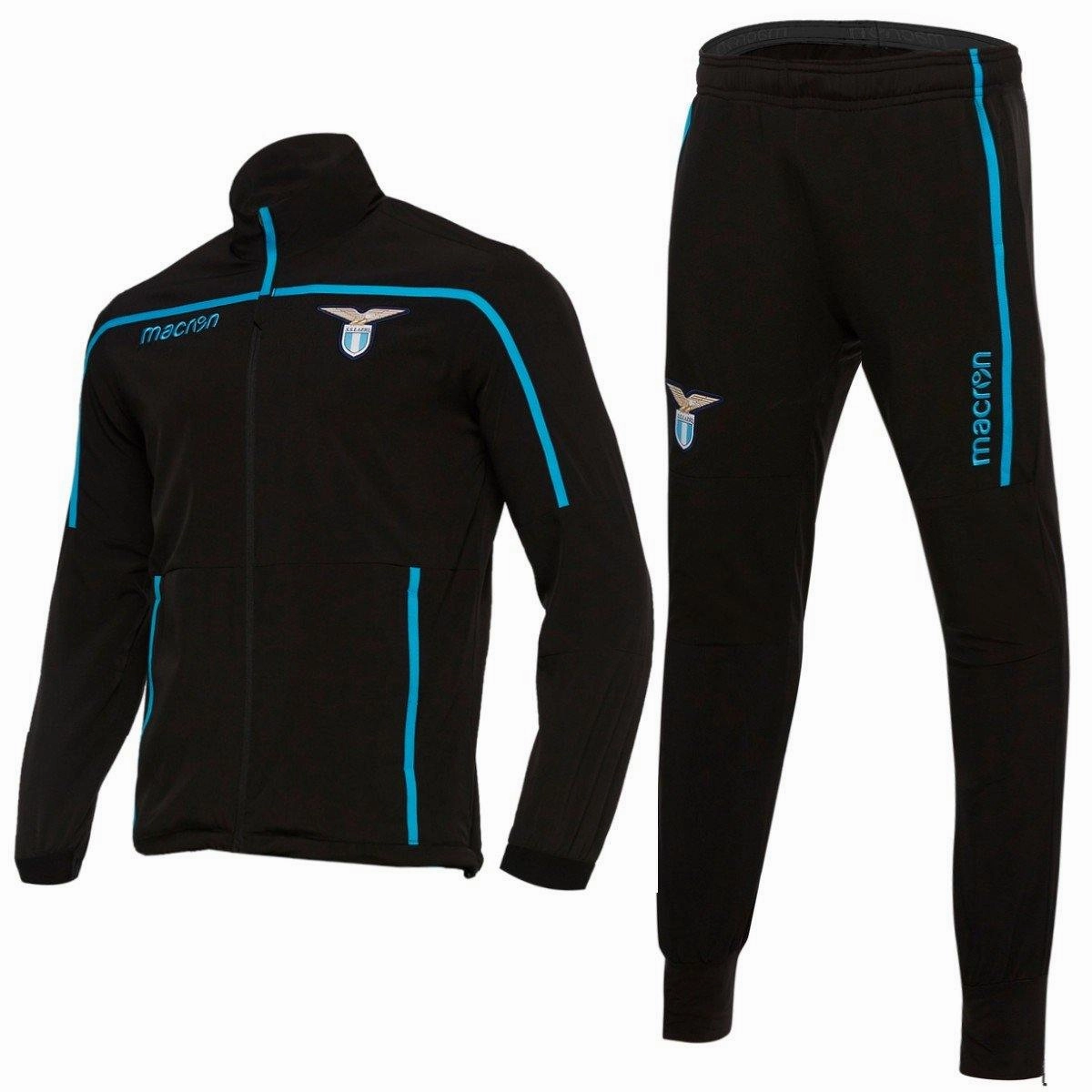 SS Lazio black presentation soccer tracksuit 2018/19 - Macron V-neck style Stretchable Design