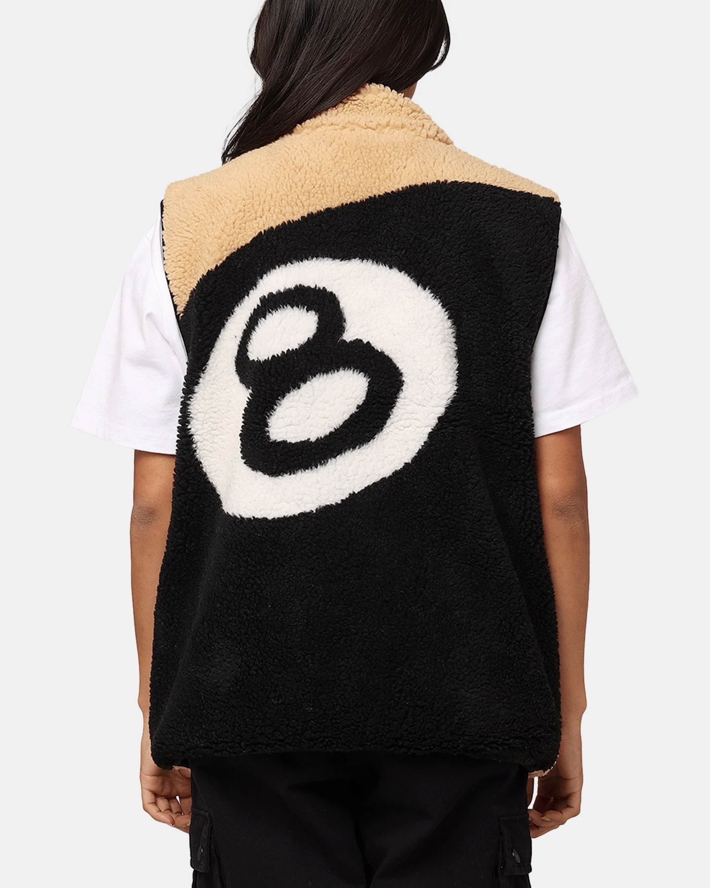 St??ssy 8 Ball Sherpa Reversible Vest Tan Abrasion resistant