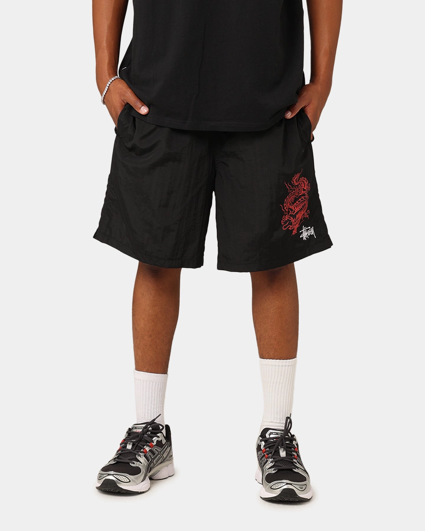 mid-rise UPF Sun Protection St??ssy Dragon Nylon Shorts Black