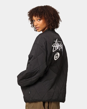 St??ssy Women's 8 Ball Quilted Jacket Black windproof Streetwear Style