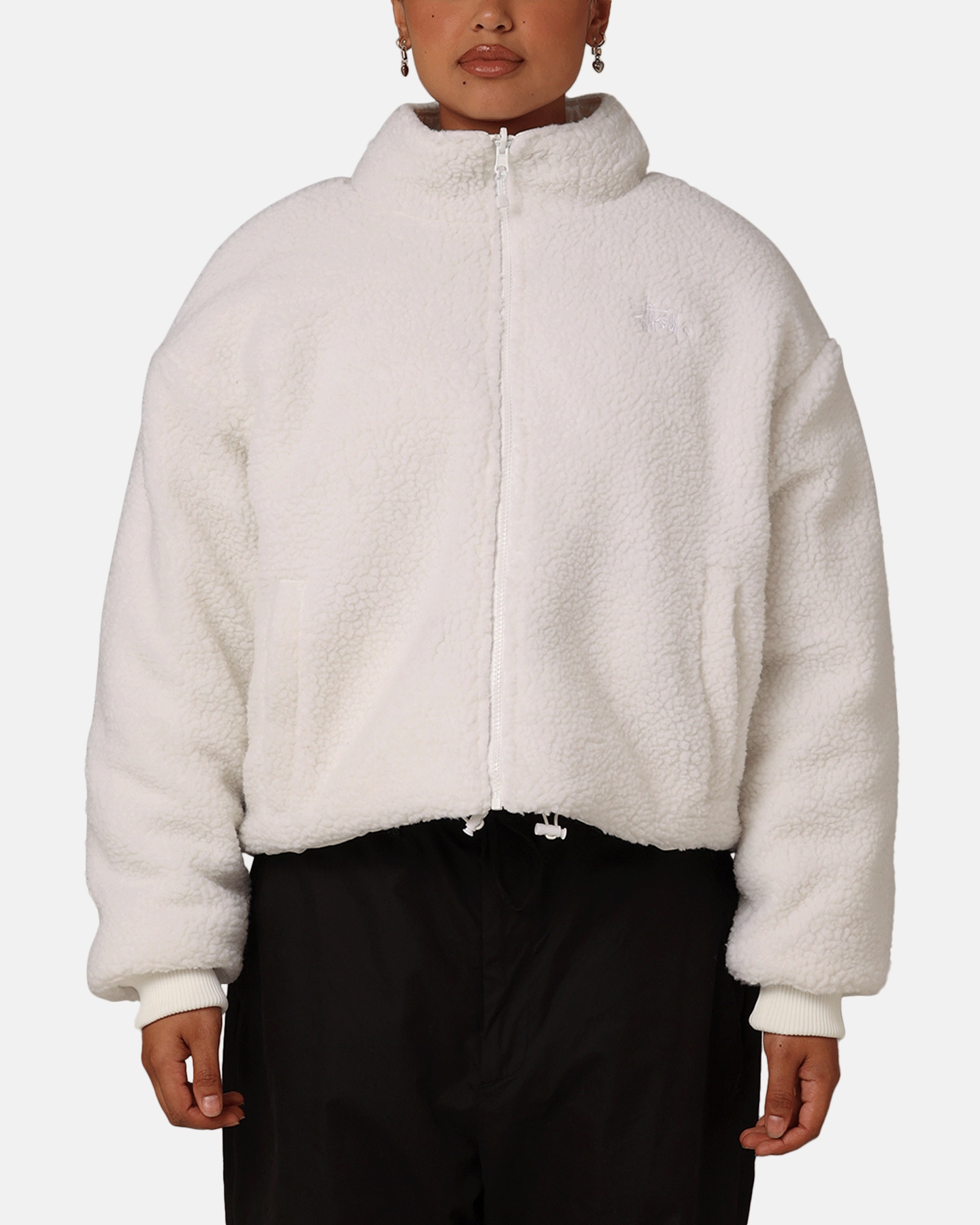 Triumph St??ssy Women's Graffiti Cropped Puffer Jacket White