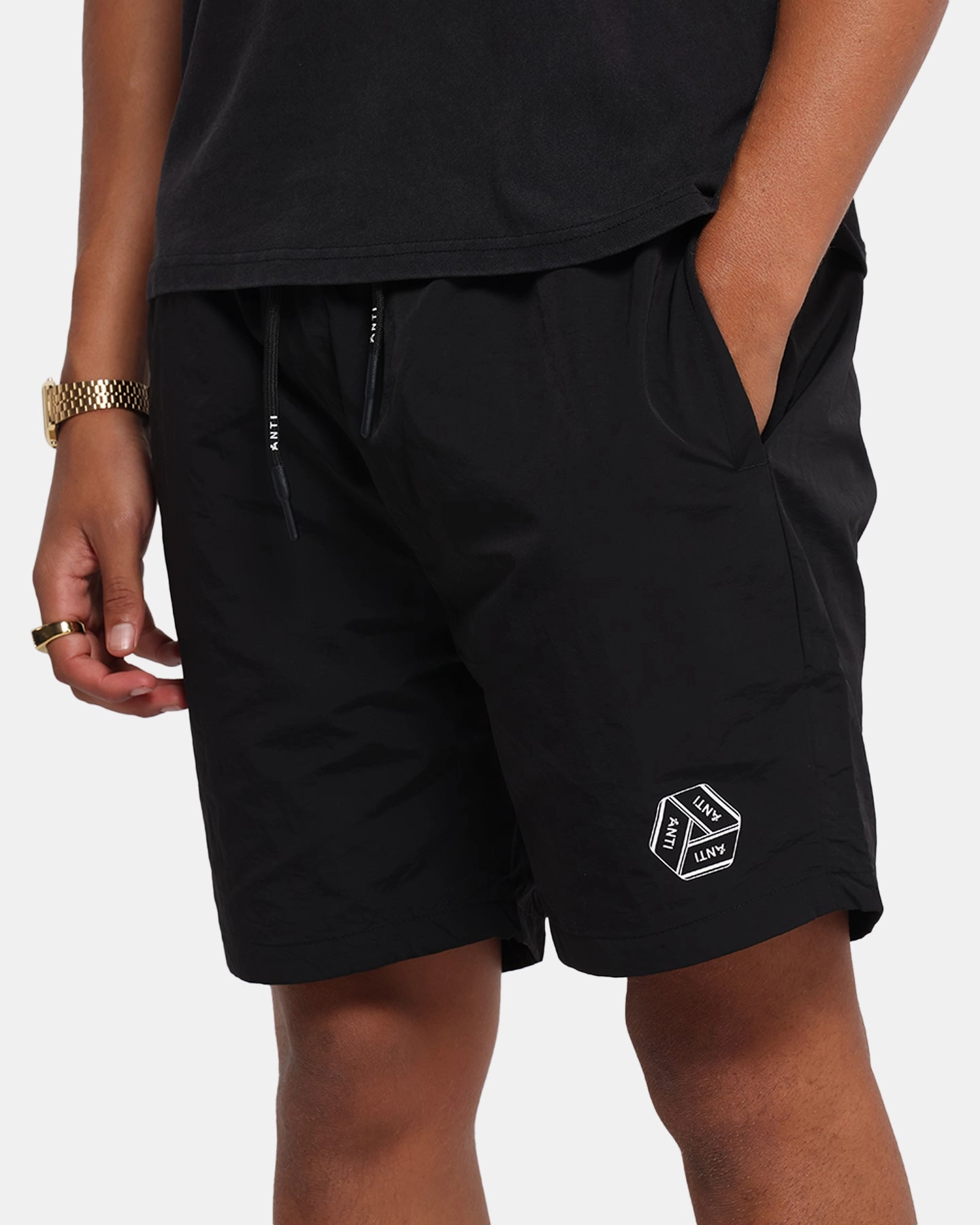 The Anti Order Reverse Logo Nylon Shorts Black Beach Ready Shorts
