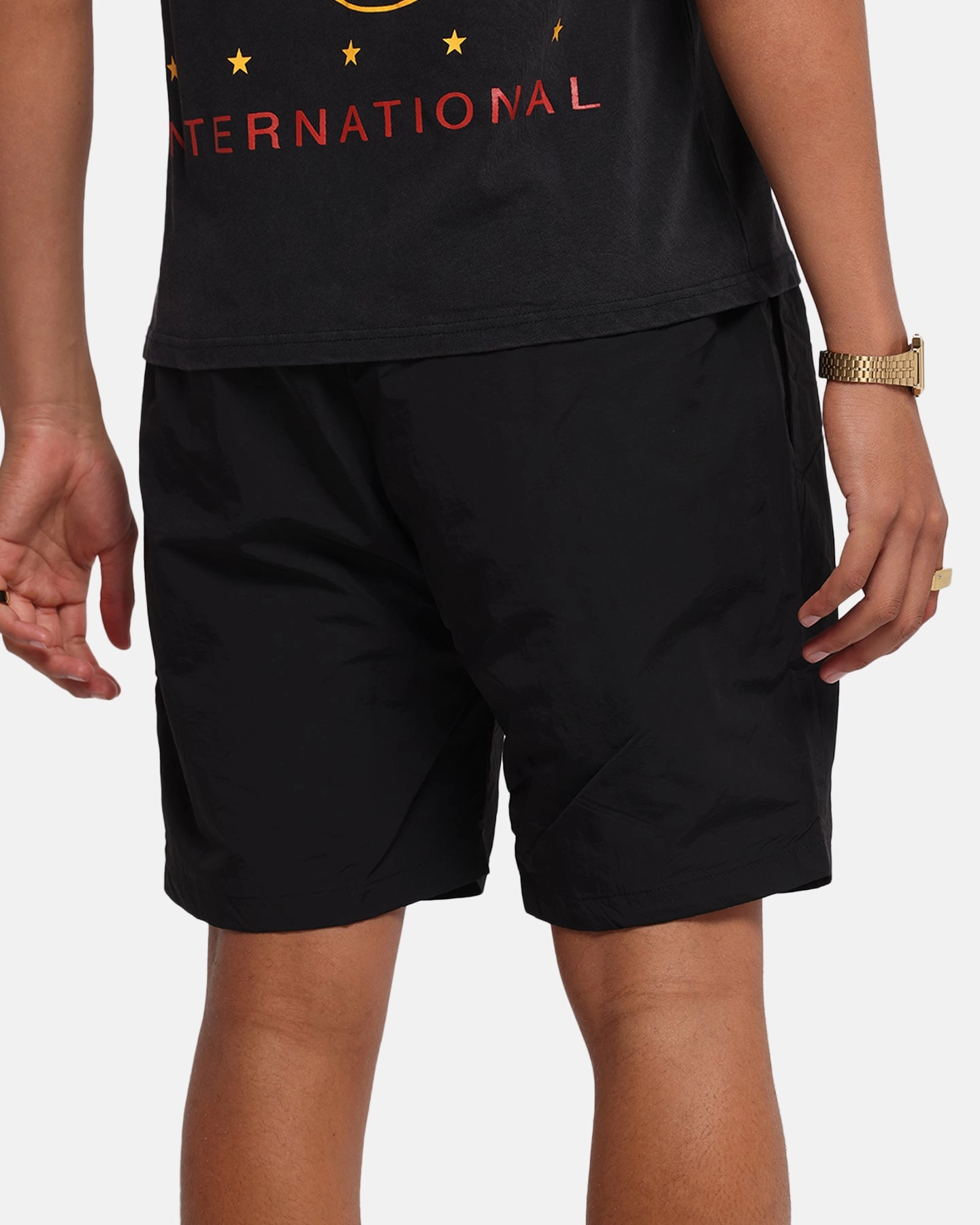Metallic accents windproof The Anti Order Reverse Logo Nylon Shorts Black