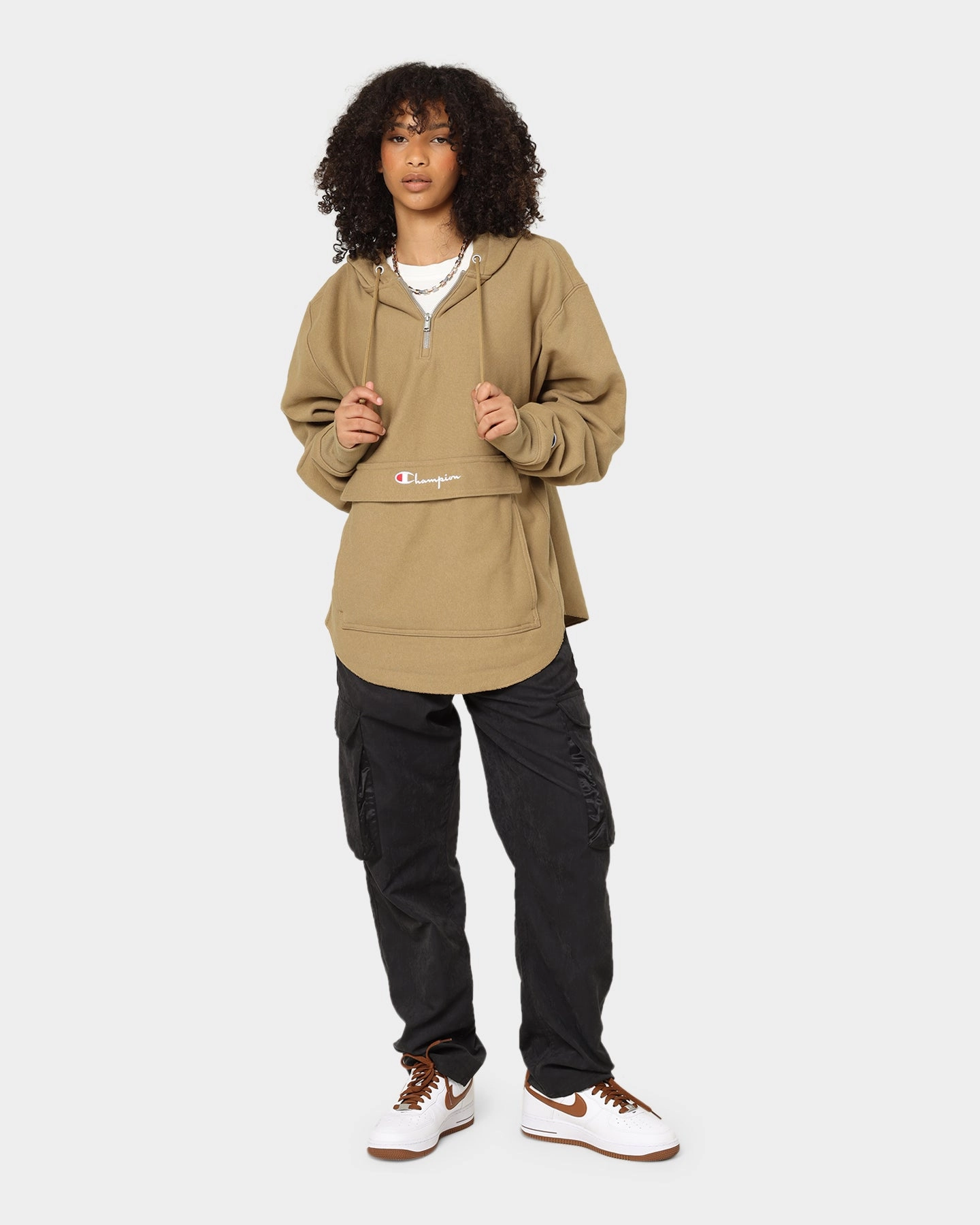 Champion Reverse Weave Boxy Anorak Hoodie Whole Wheat Khaki teens'