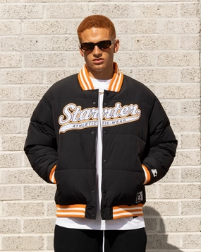 Stretchable Panels Starter Athletic Bomber Jacket Black