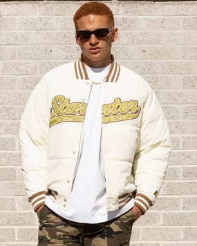elderly people Starter Athletic Bomber Jacket Off White
