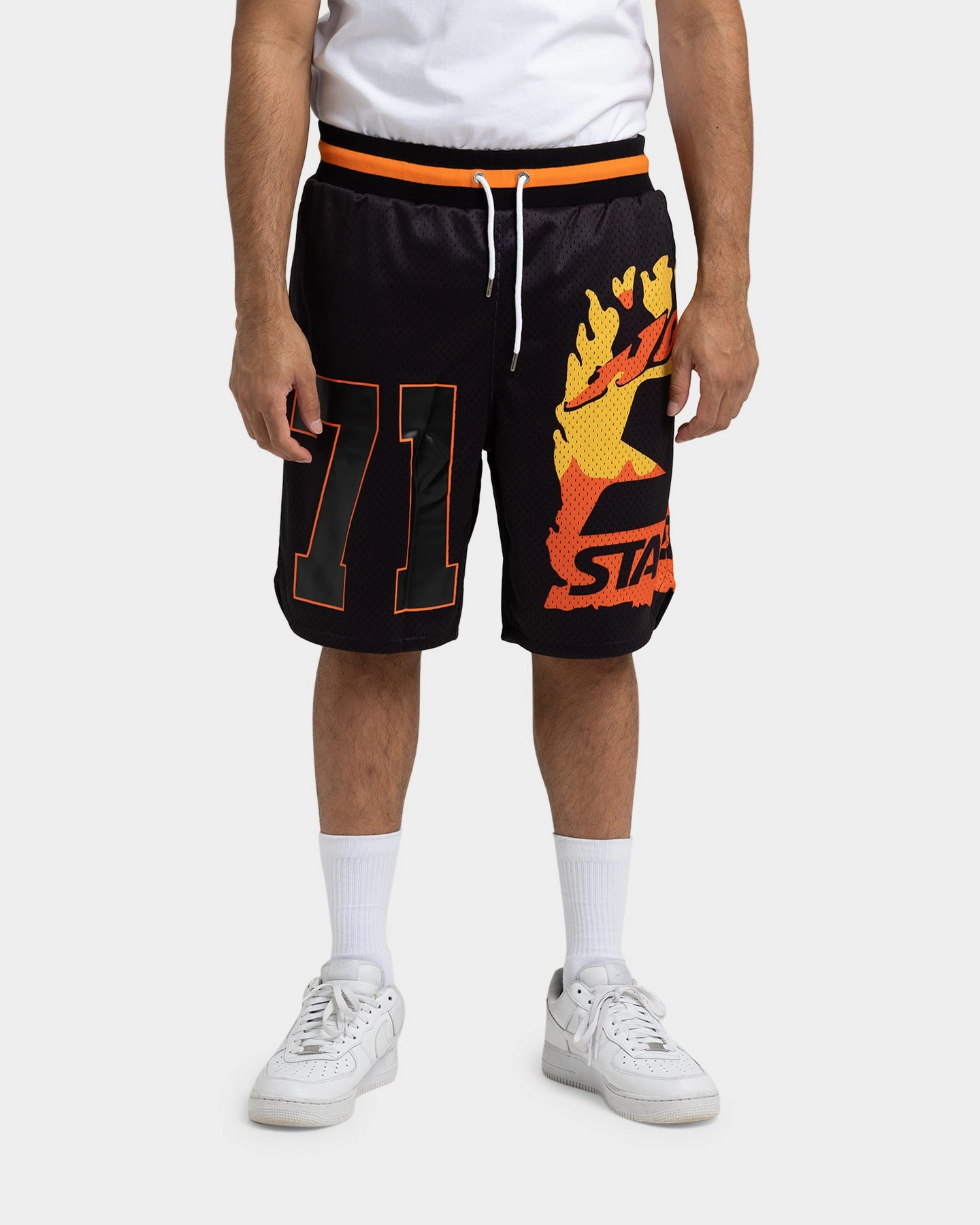 Four Way Stretch Fabric Streetwear Starter Hot Fire Basketball Shorts Black