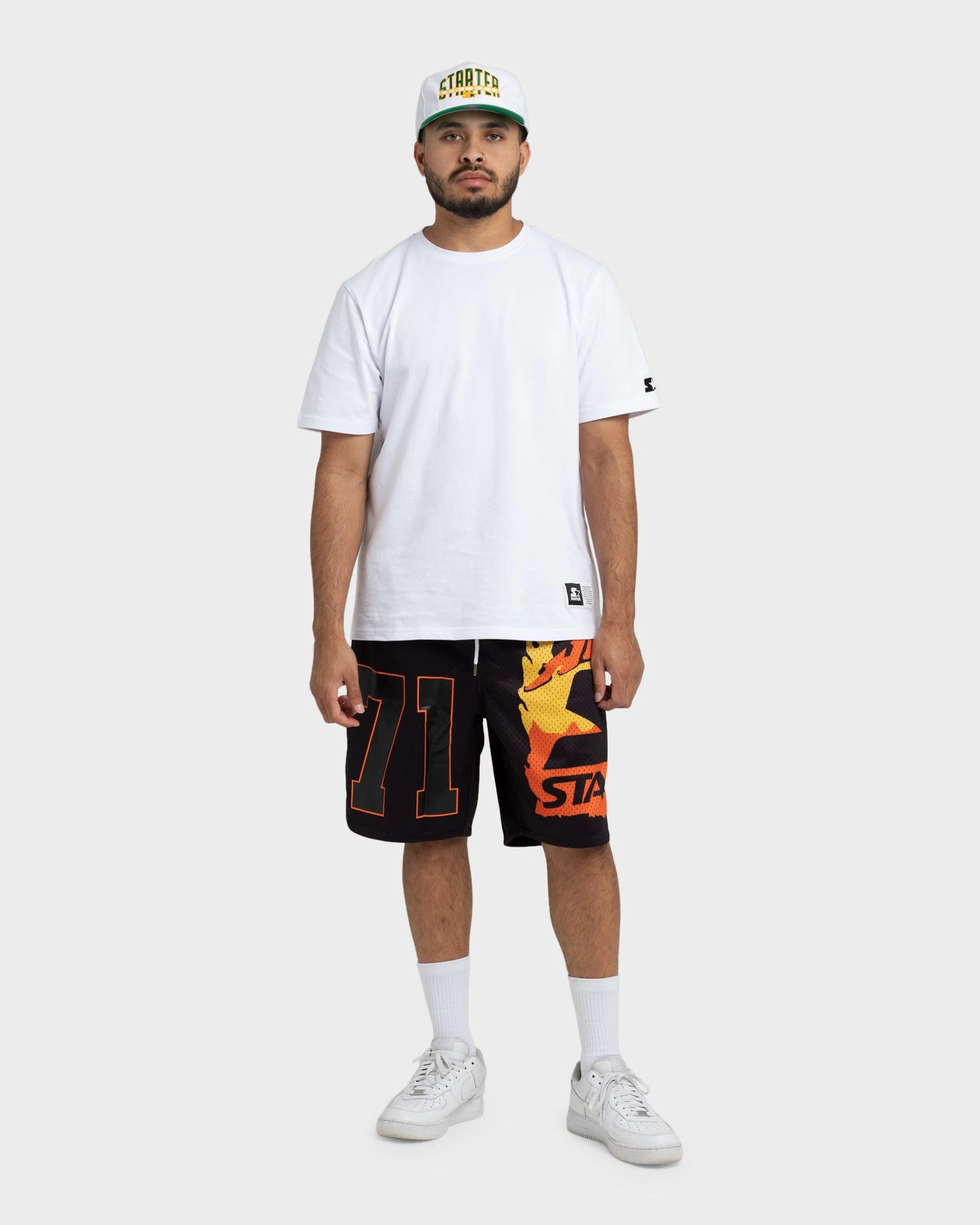 Starter Hot Fire Basketball Shorts Black Easy Adjust Drawcord Sporty Comfort