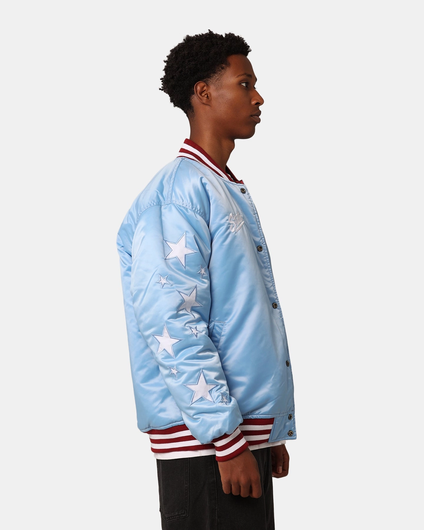 Popular Lipstick Starter Reversible Star Bomber Jacket Maroon/Blue