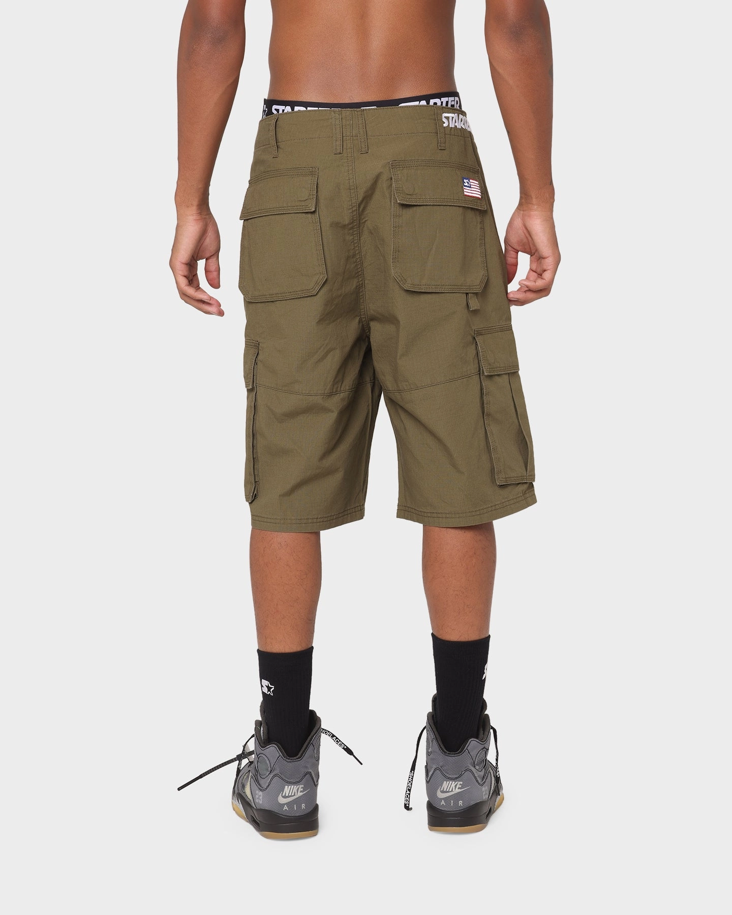 Non Cling Material Clean Fit Starter Rugged Terrain Cargo Shorts Khaki Green