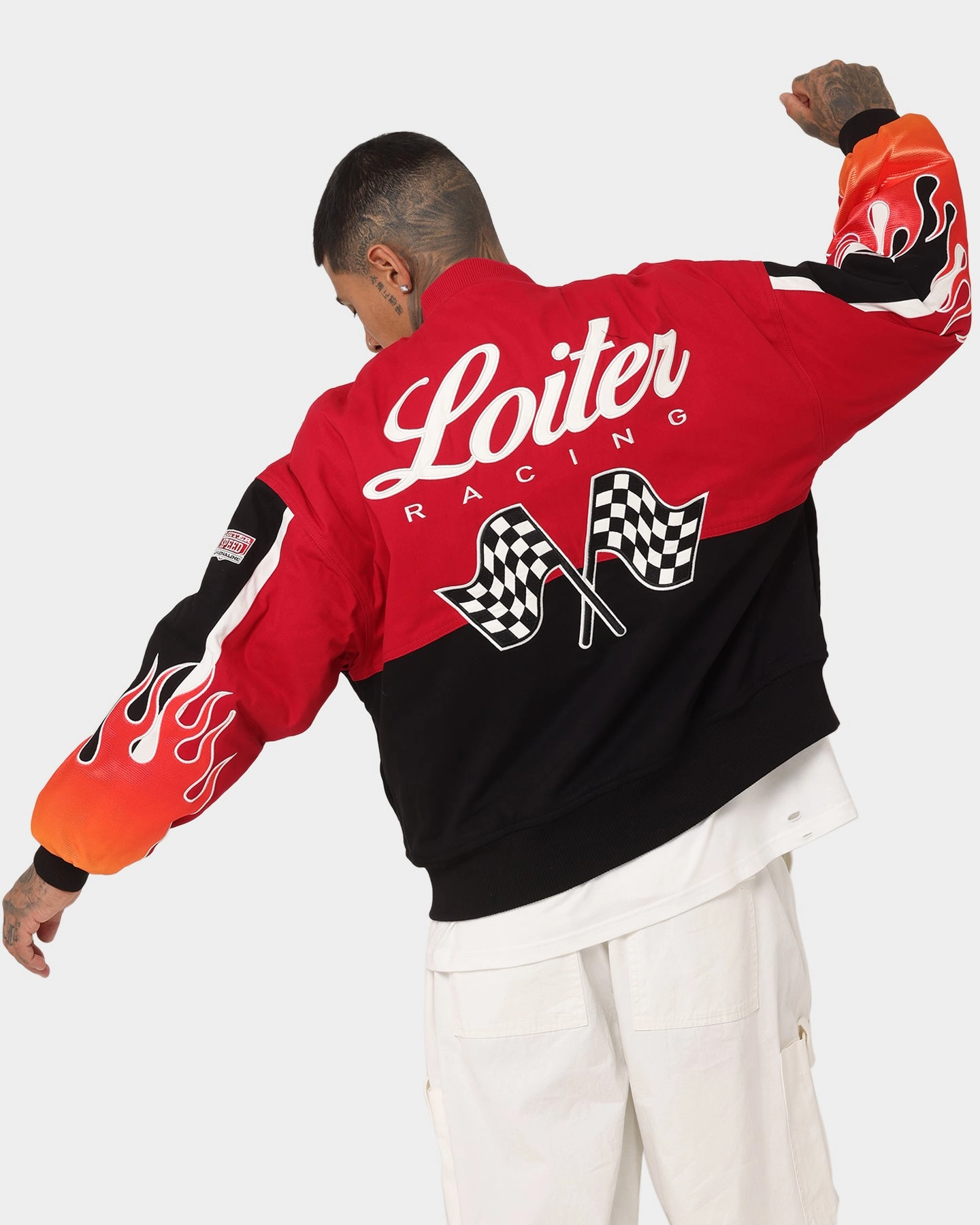 Ribbed Knit Cuffs Loiter Daytona Motor Jacket Red