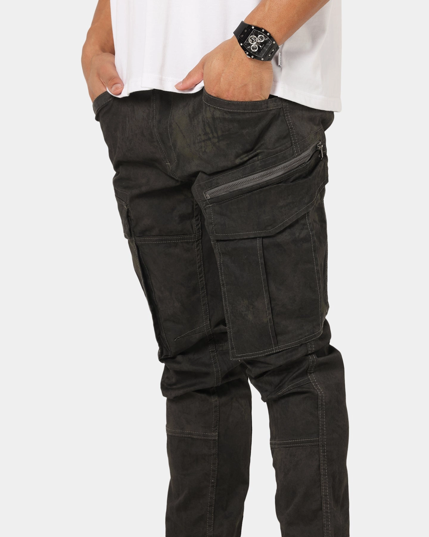 Saint Morta Distressed Cargo Pants Black Laser Cut Perforations
