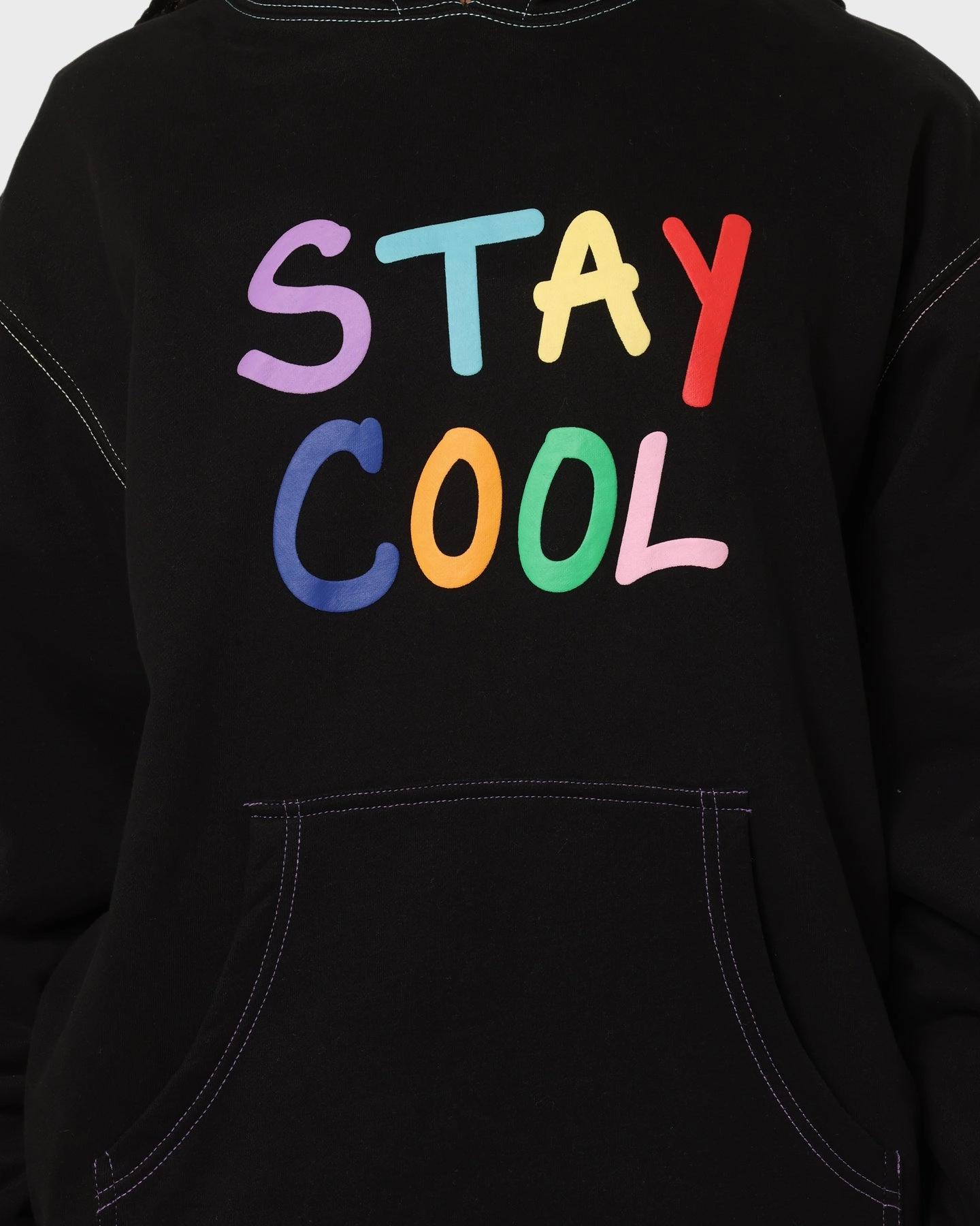 STAYCOOLNYC Puff Paint Hoodie Black Flexible Neckline Checked