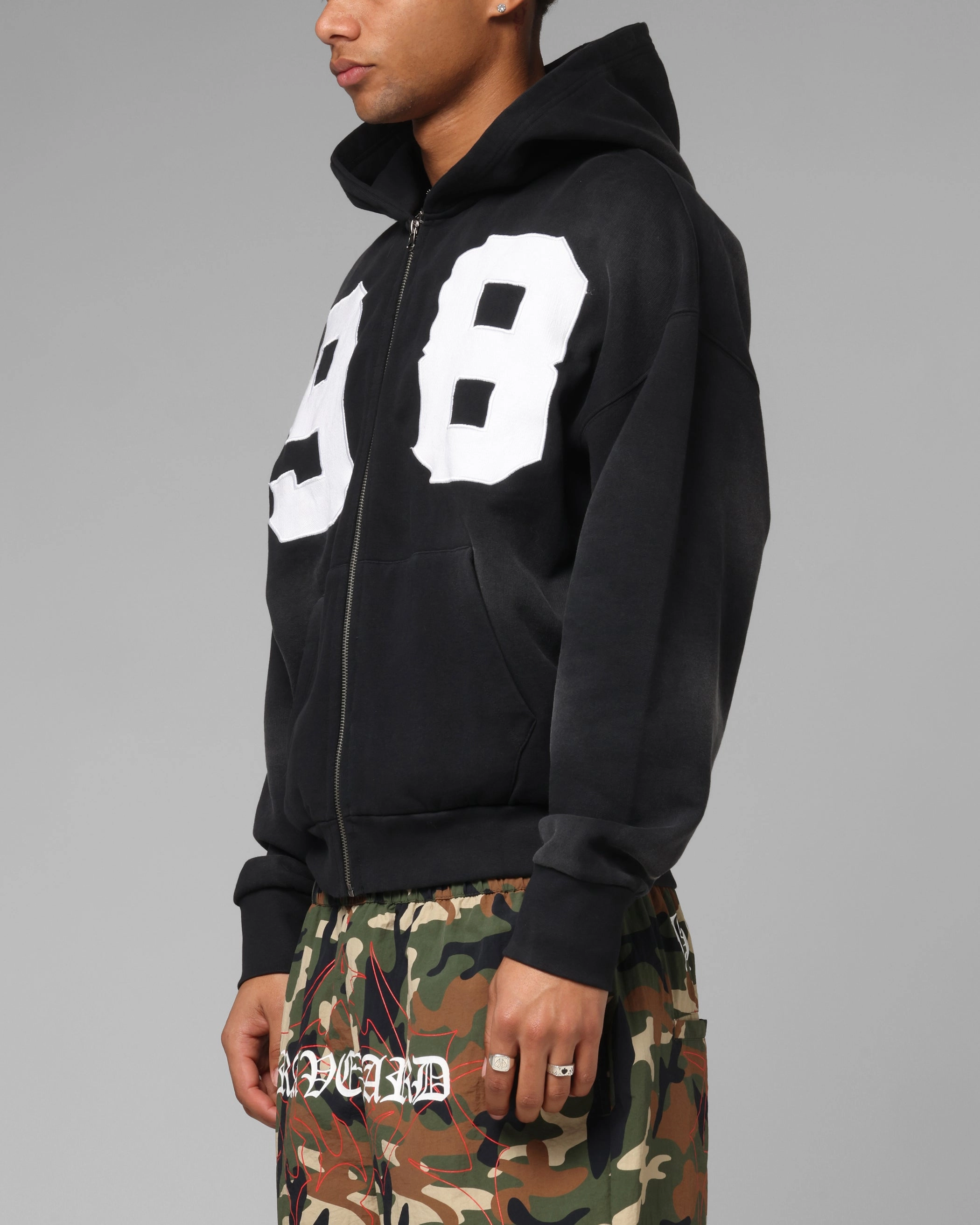 Loiter Cosmos Hoodie Washed Black Durable Seams Alarm