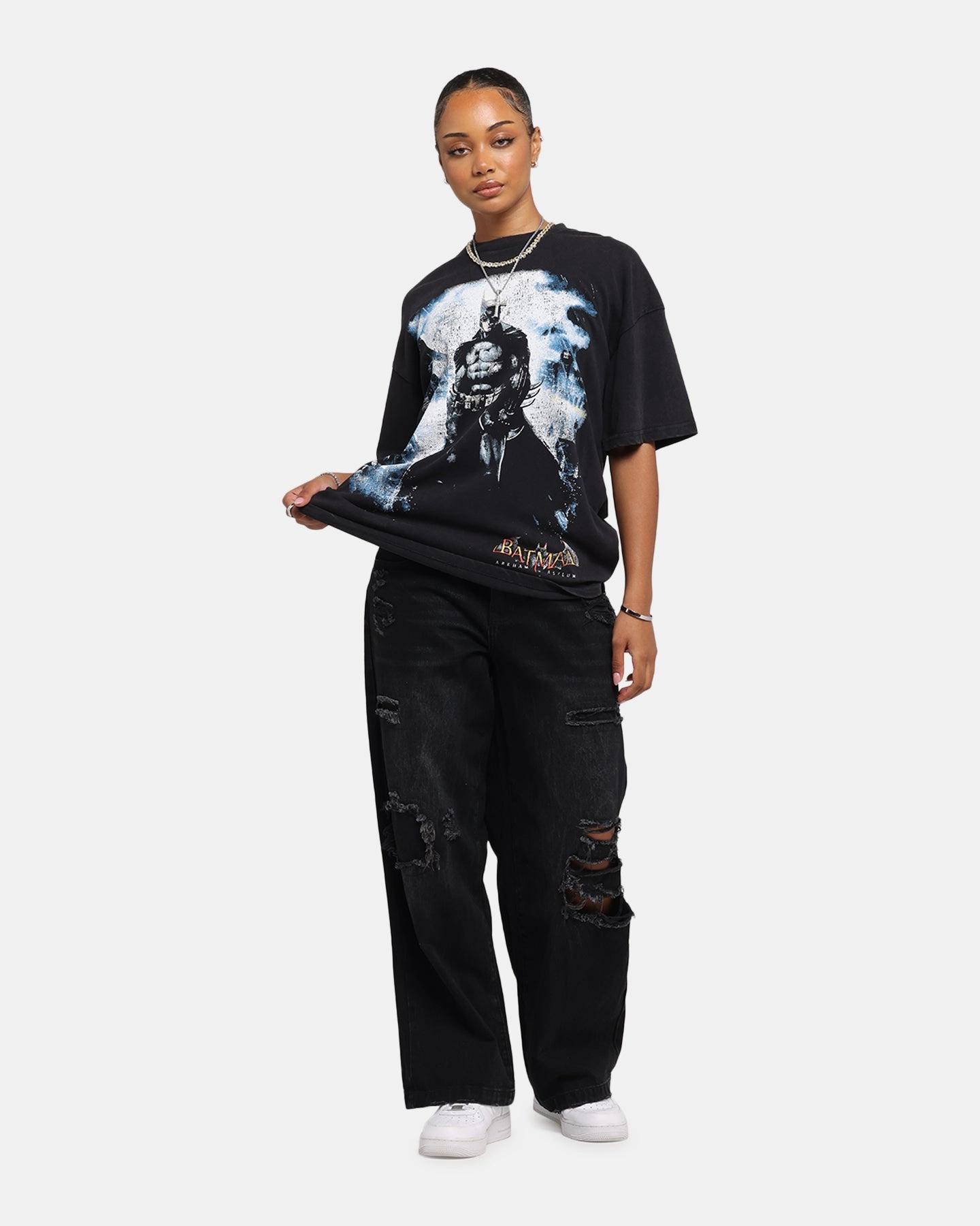 73 Studio X DC Batman Arkham Asylum Vintage T-Shirt Black Acidwash Seasonal Trend adults'