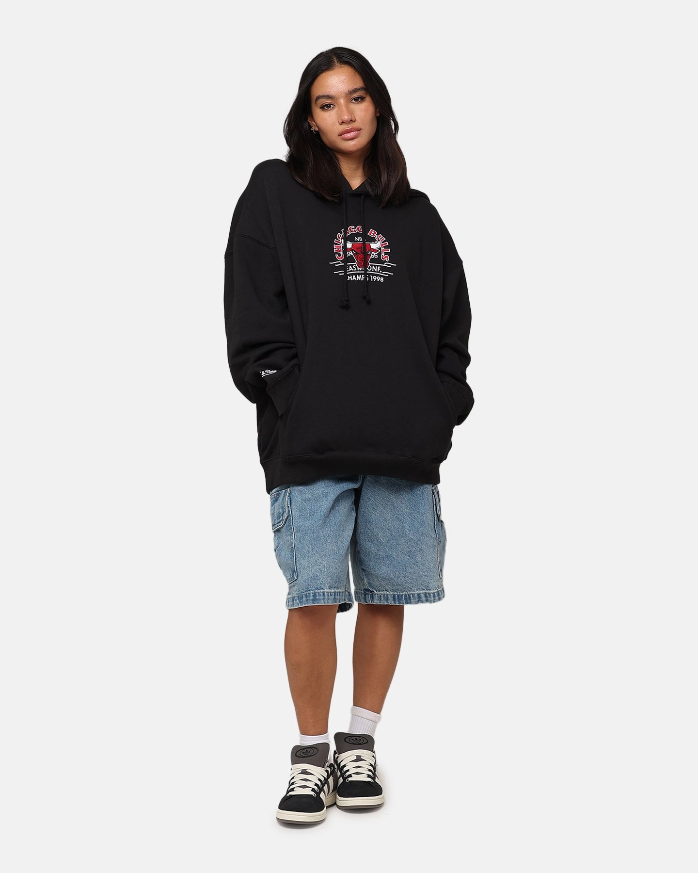 Mitchell & Ness Chicago Bulls Letterman Hoodie Black Outerwear WaterResistant Shell