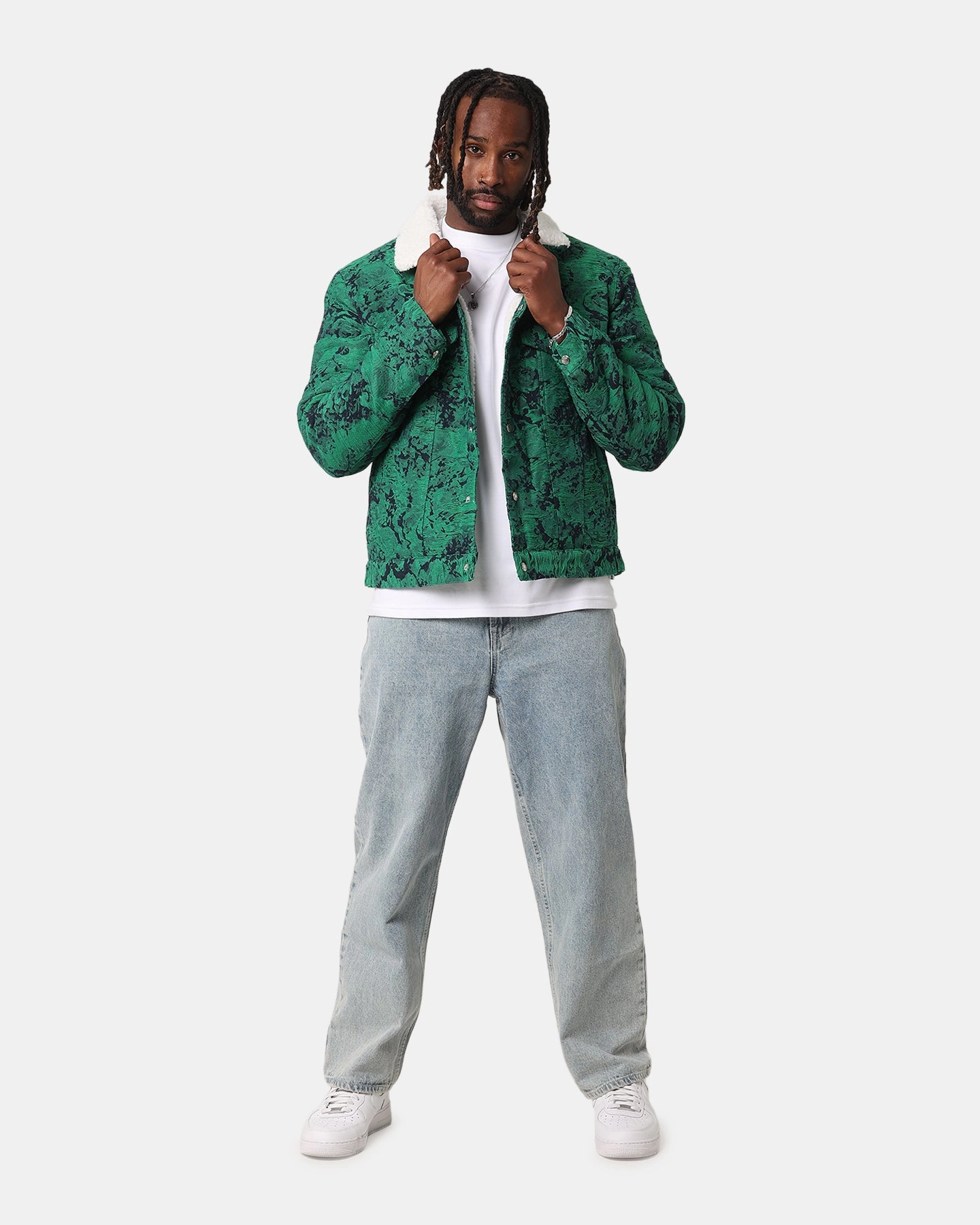 Chic Layer Look XXIII Chelsea Jacquard Sherpa Jacket Green/Blue