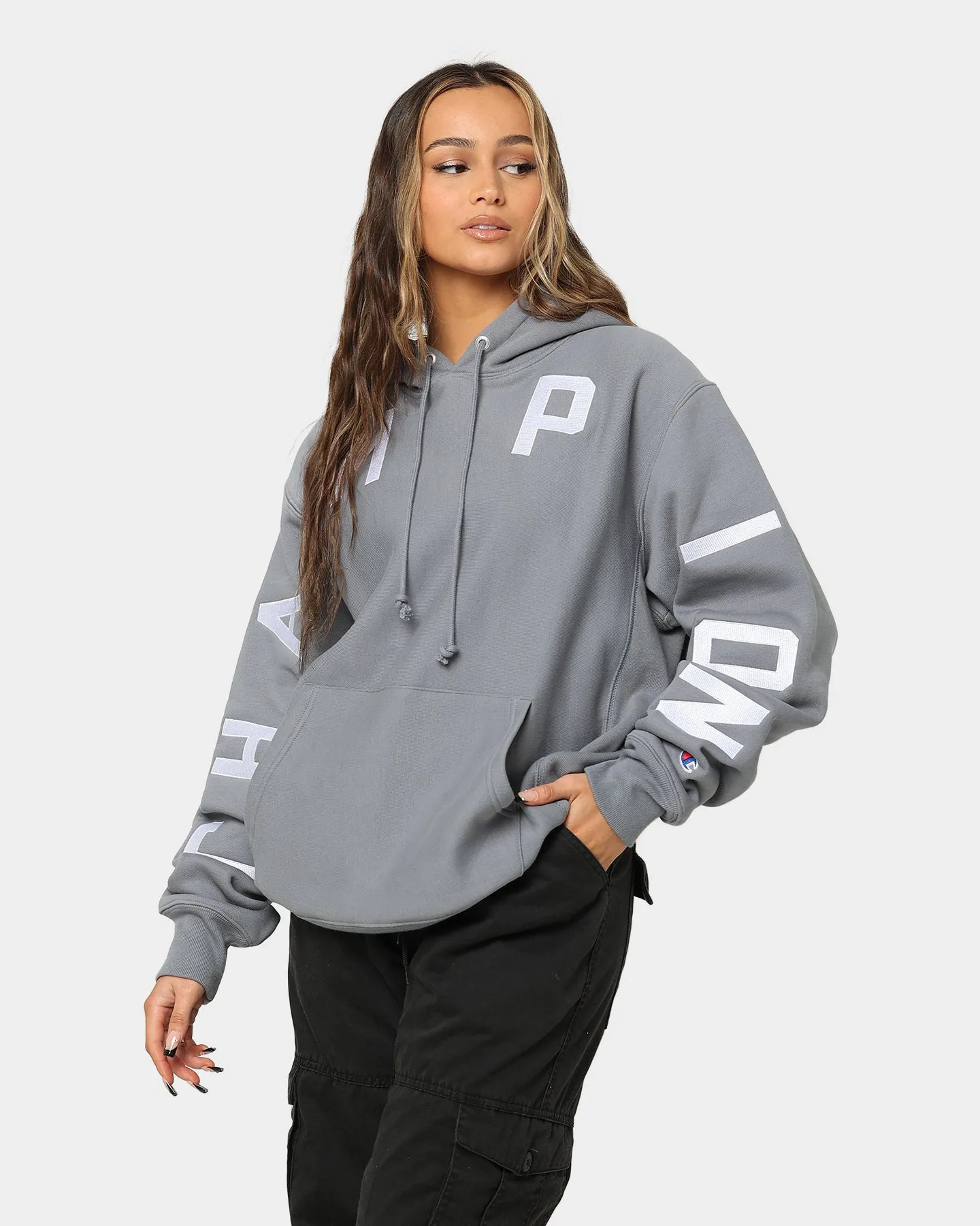 Champion Reverse Weave Arch Logo Hoodie Calico Grey starlight