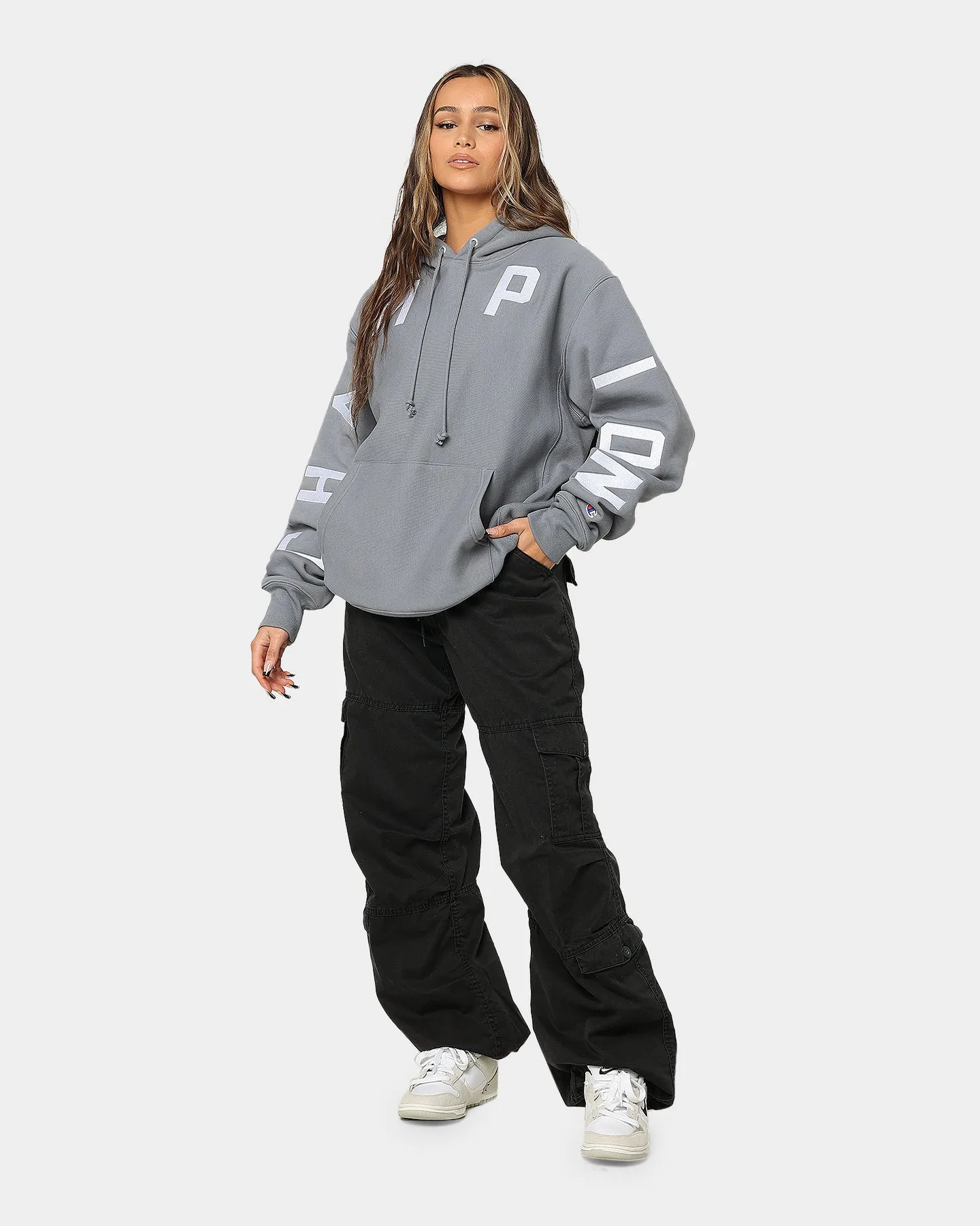 Activewear Double Layered Cuffs Champion Reverse Weave Arch Logo Hoodie Calico Grey