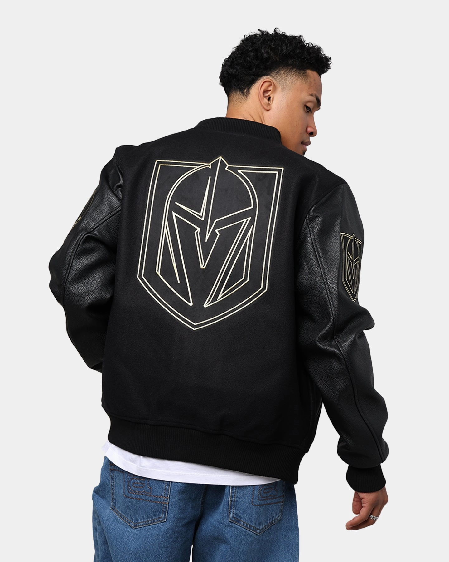 age - appropriate Excellence Pro Standard Vegas Golden Knights 'Black & Gold' Varsity Jacket Jet Black