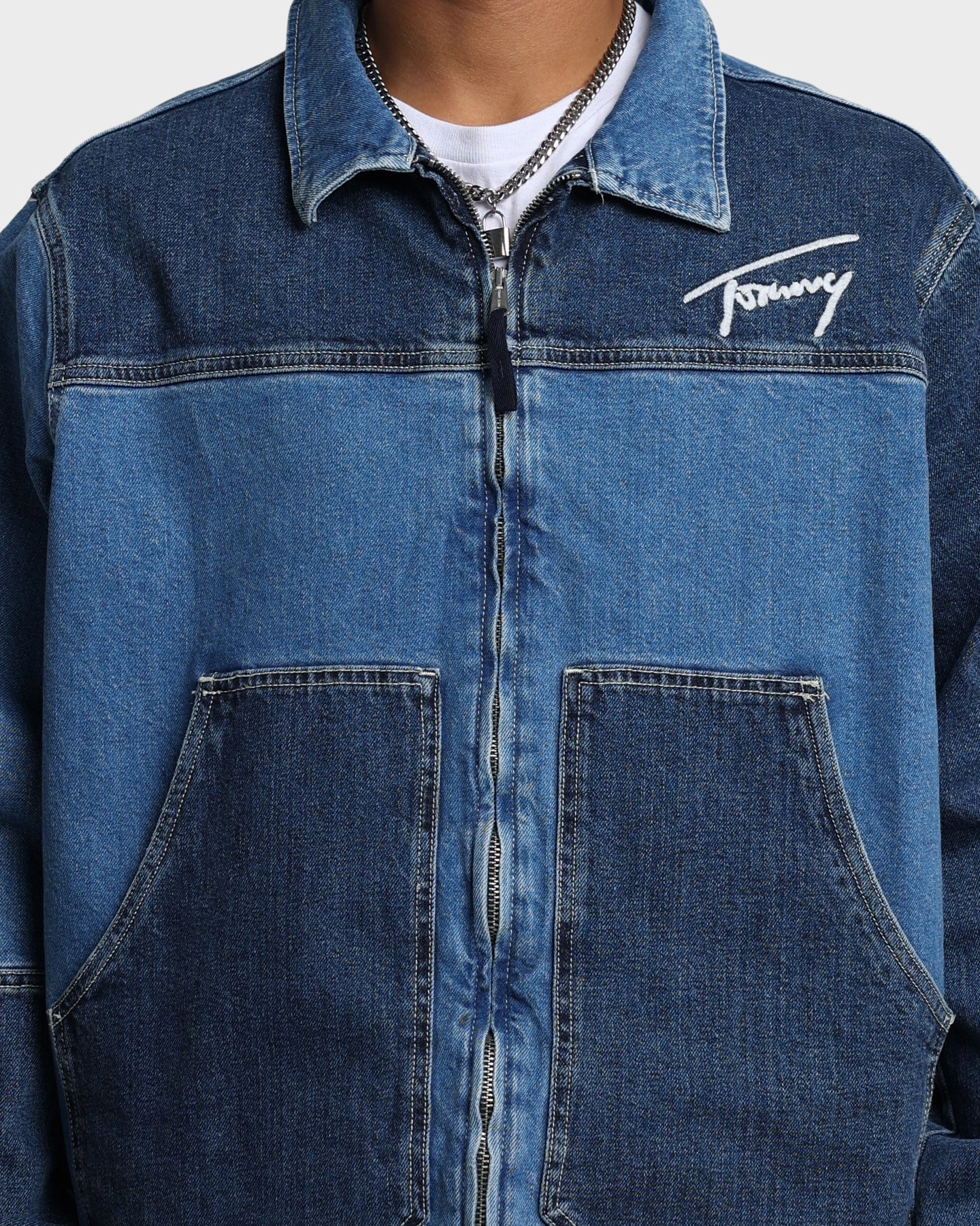 Tommy Jeans TJM Panel Zip Denim Jacket Denim Light Thermoregulating Technology Daily Fit