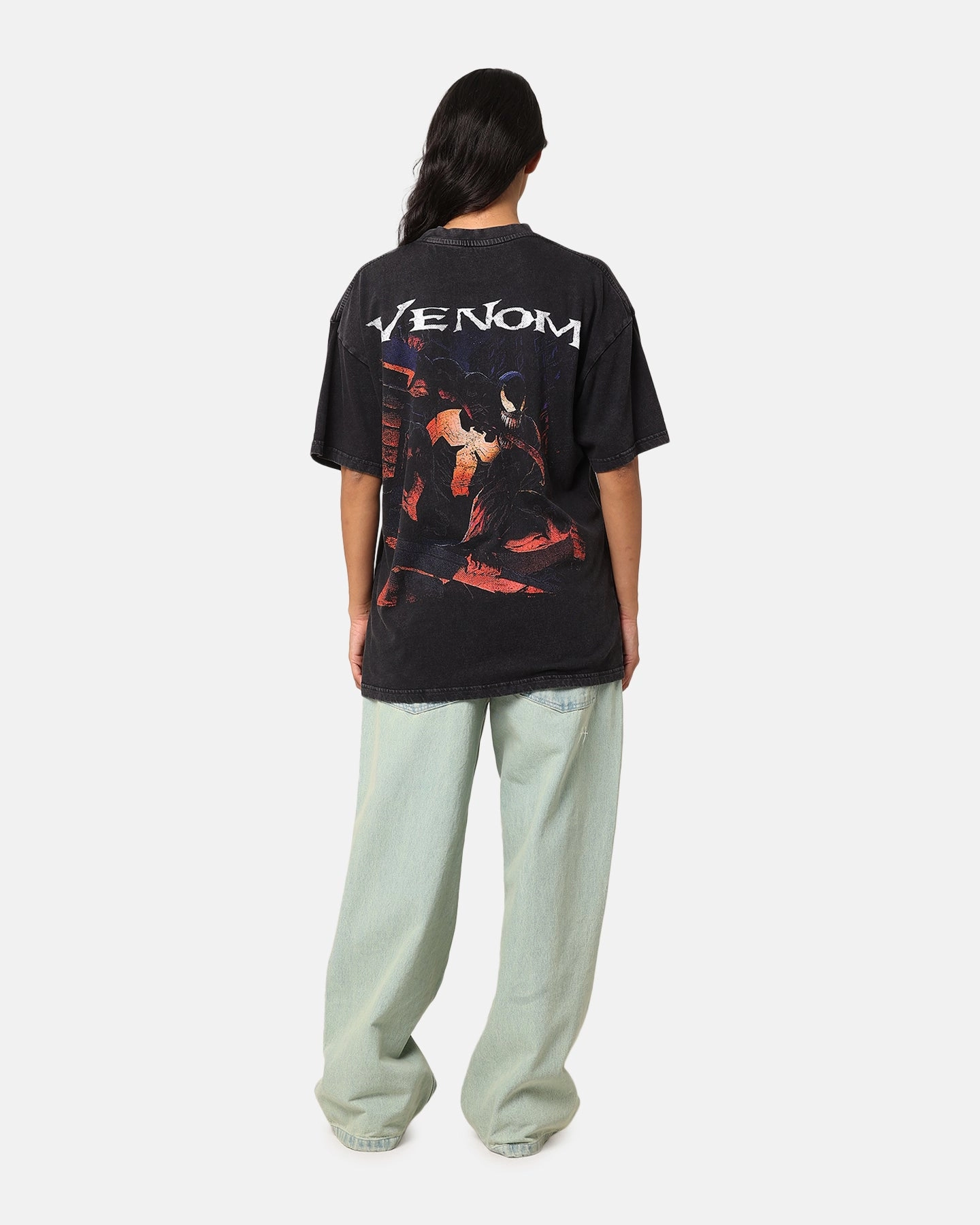 Goat Crew Marvel Spider-Man Y2K Venom The Host Vintage T-Shirt Black Acidwash loose fitting