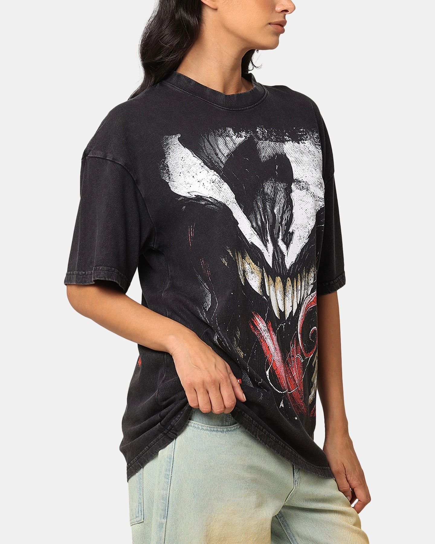 Travel Friendly Goat Crew Marvel Spider-Man Y2K Venom The Host Vintage T-Shirt Black Acidwash