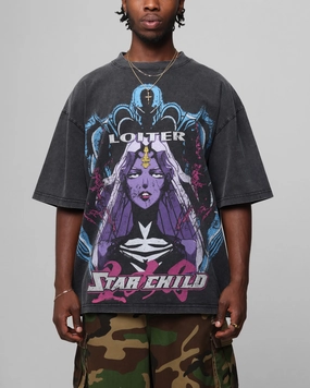 Loiter Midnight Widow Vintage T-Shirt Washed Black Pre Shrunk Cotton