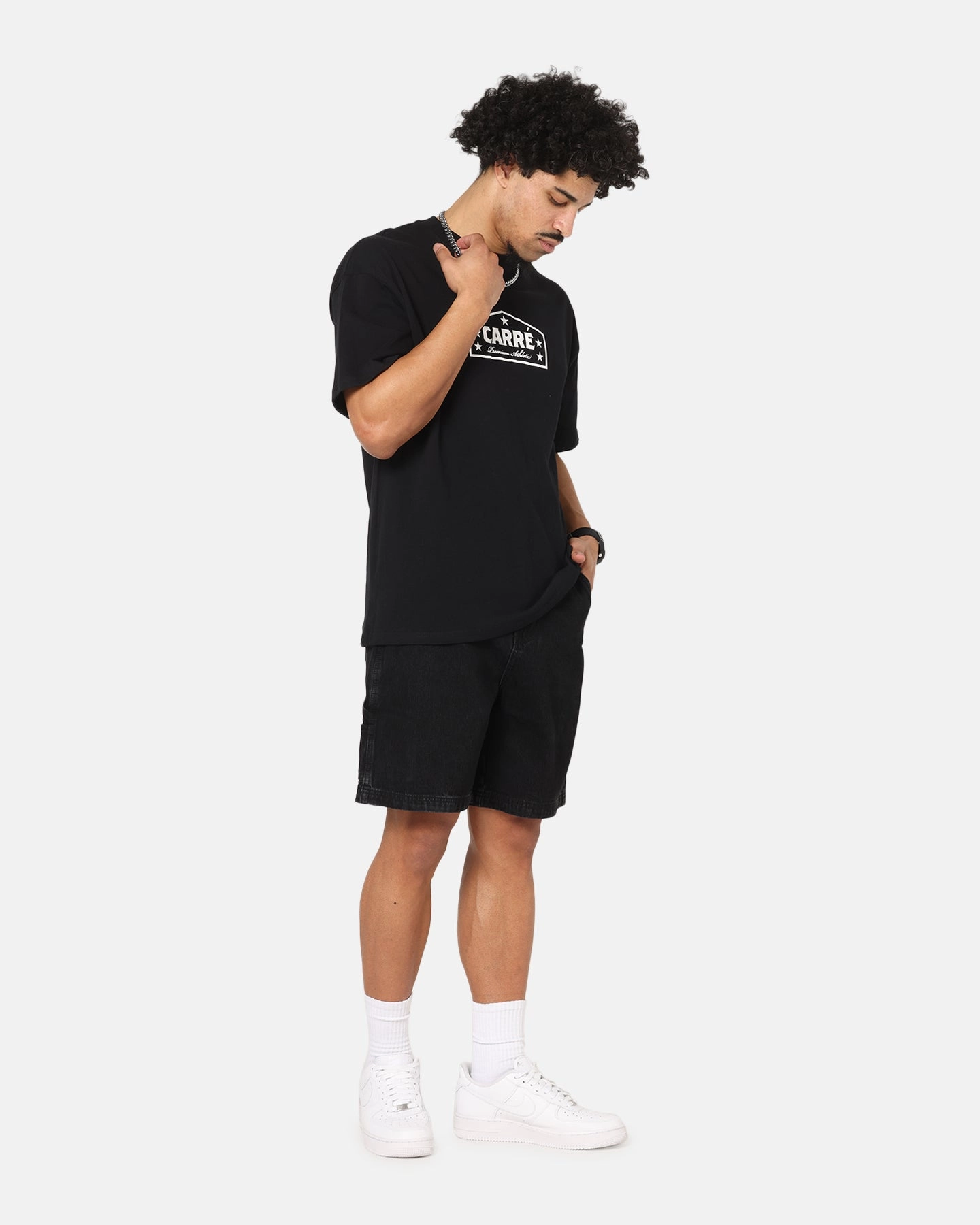 Lace trim Carre C-Star Denim Shorts Black Wash