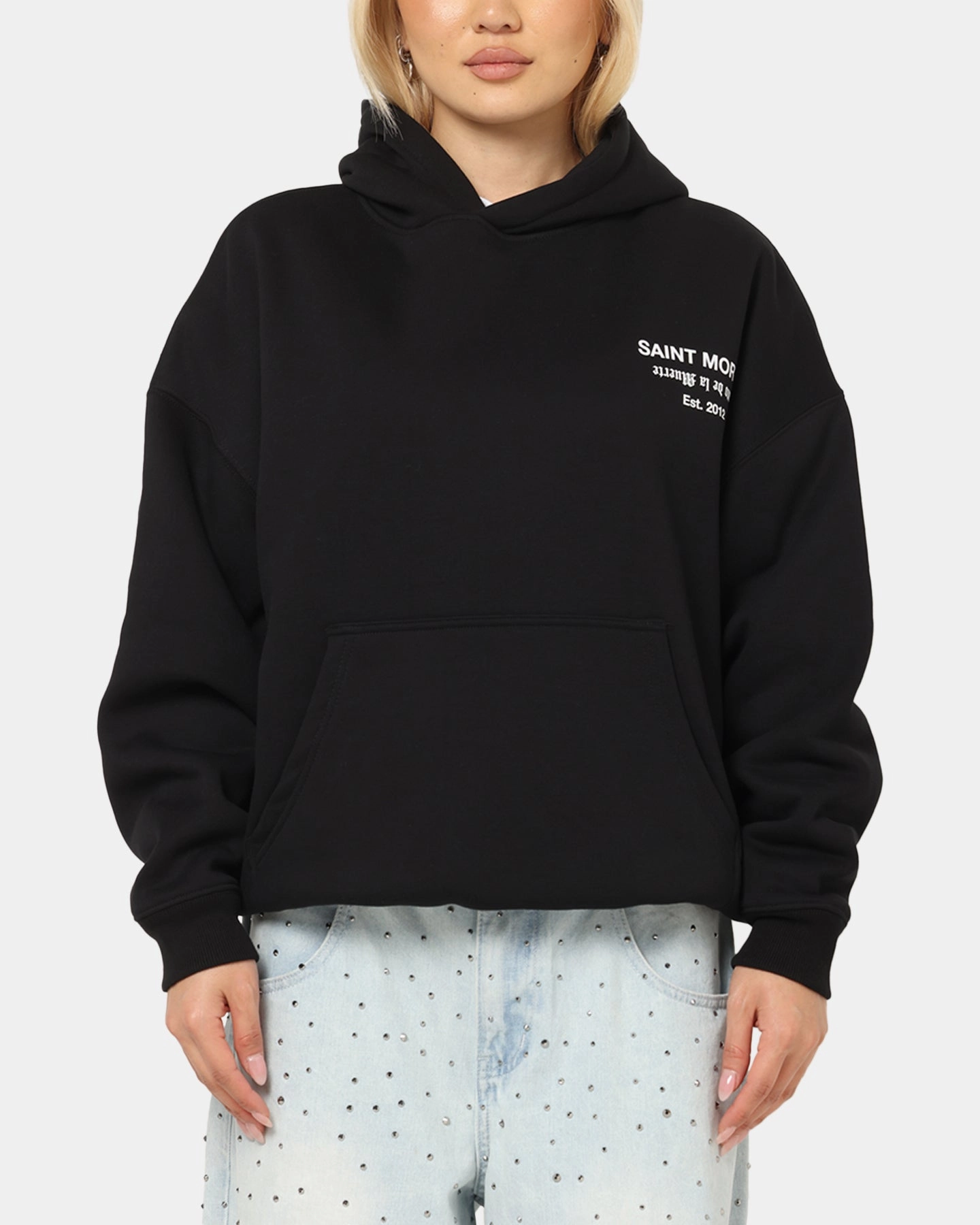 Saint Morta Muerte Boxy Hoodie Black Urban Light