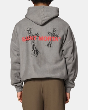 Saint Morta Memoriam Boxy Hoodie Washed Charcoal Low Profile Design