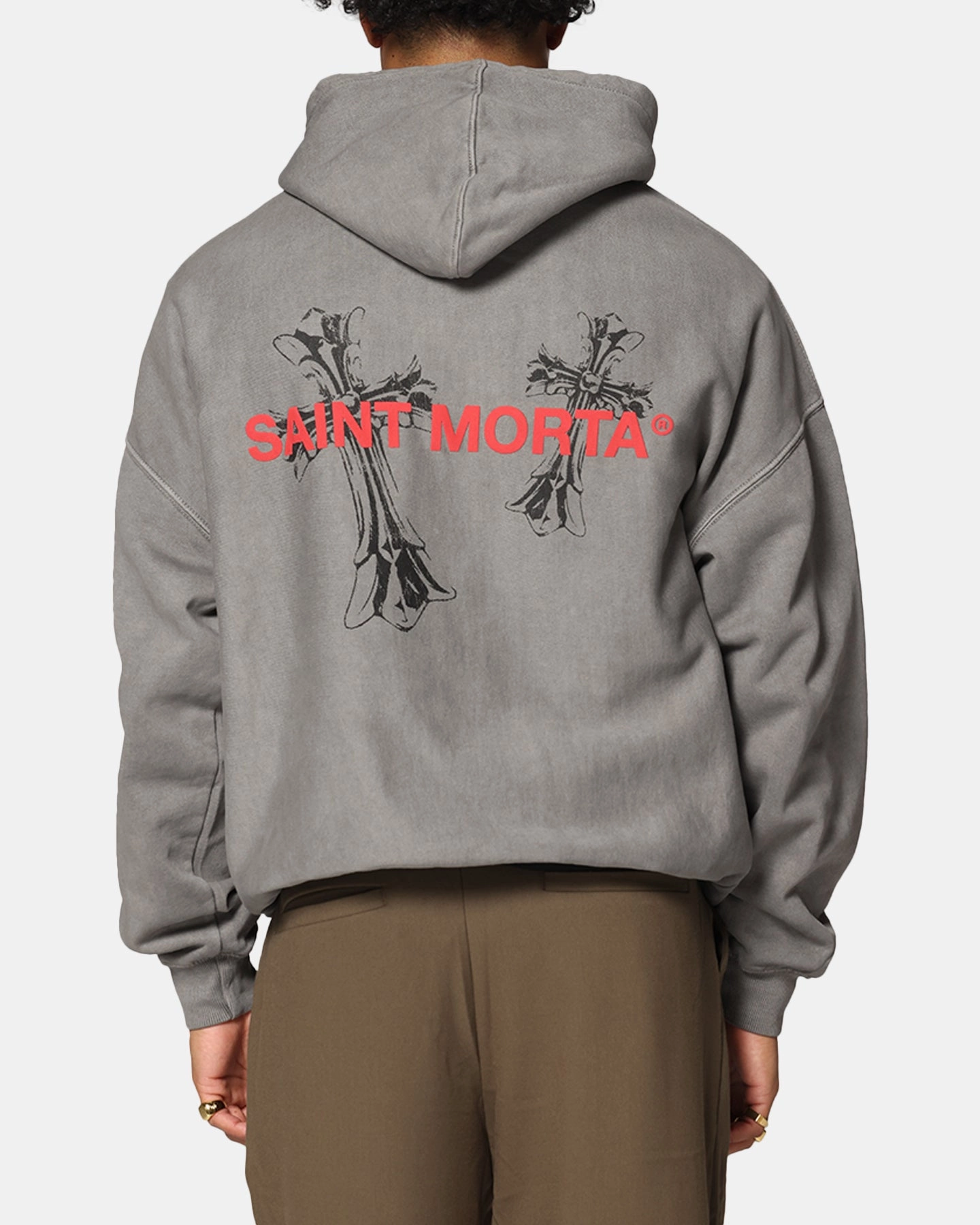 Saint Morta Memoriam Boxy Hoodie Washed Charcoal Low Profile Design