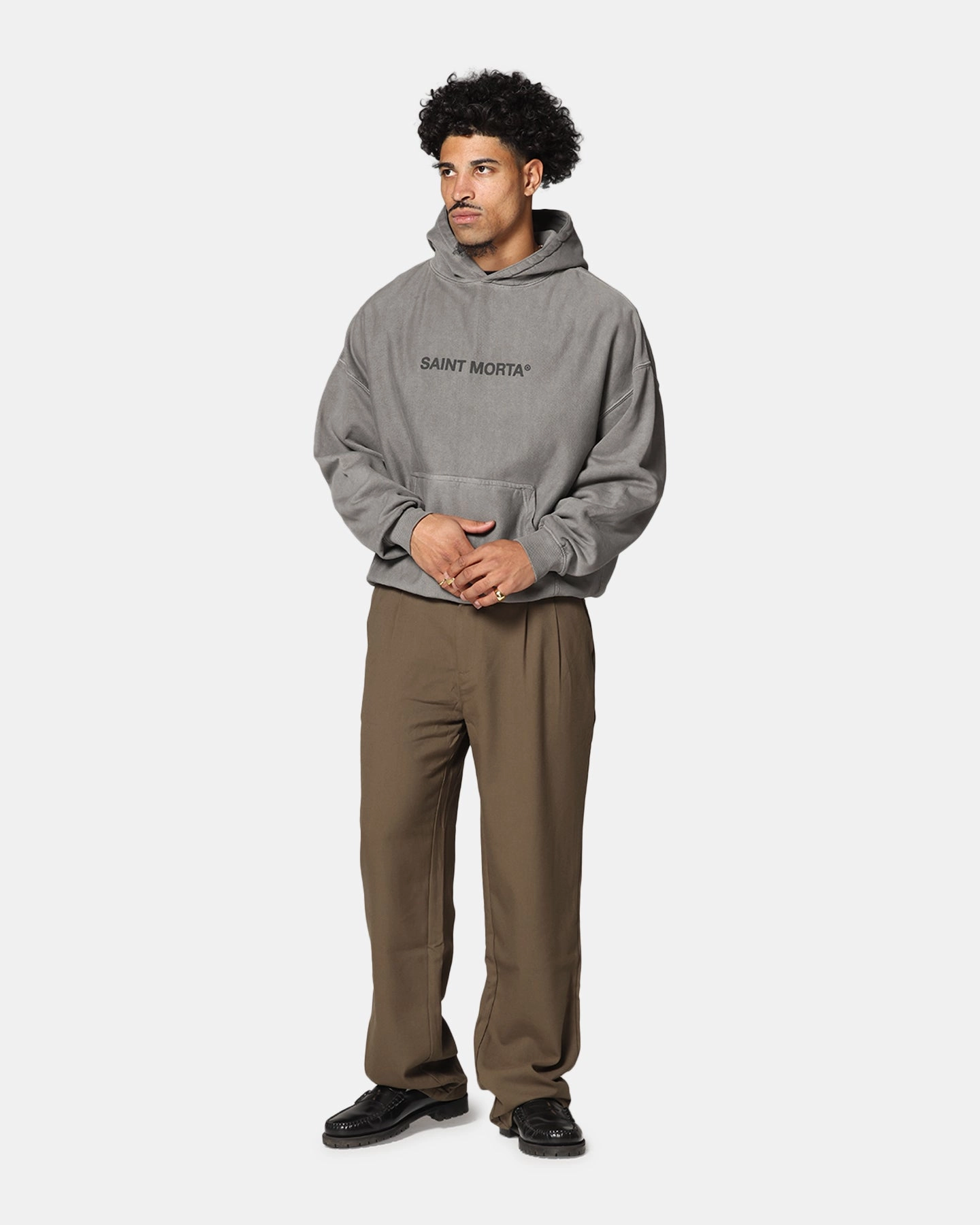 Saint Morta Memoriam Boxy Hoodie Washed Charcoal Recycled fabric Frog like