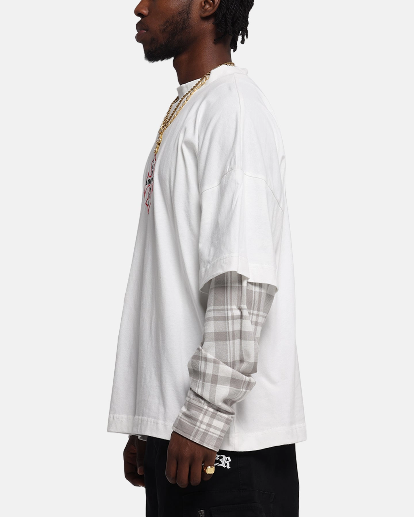 Active Layer Crew neck classic Loiter Layered Flannel T-Shirt Cream