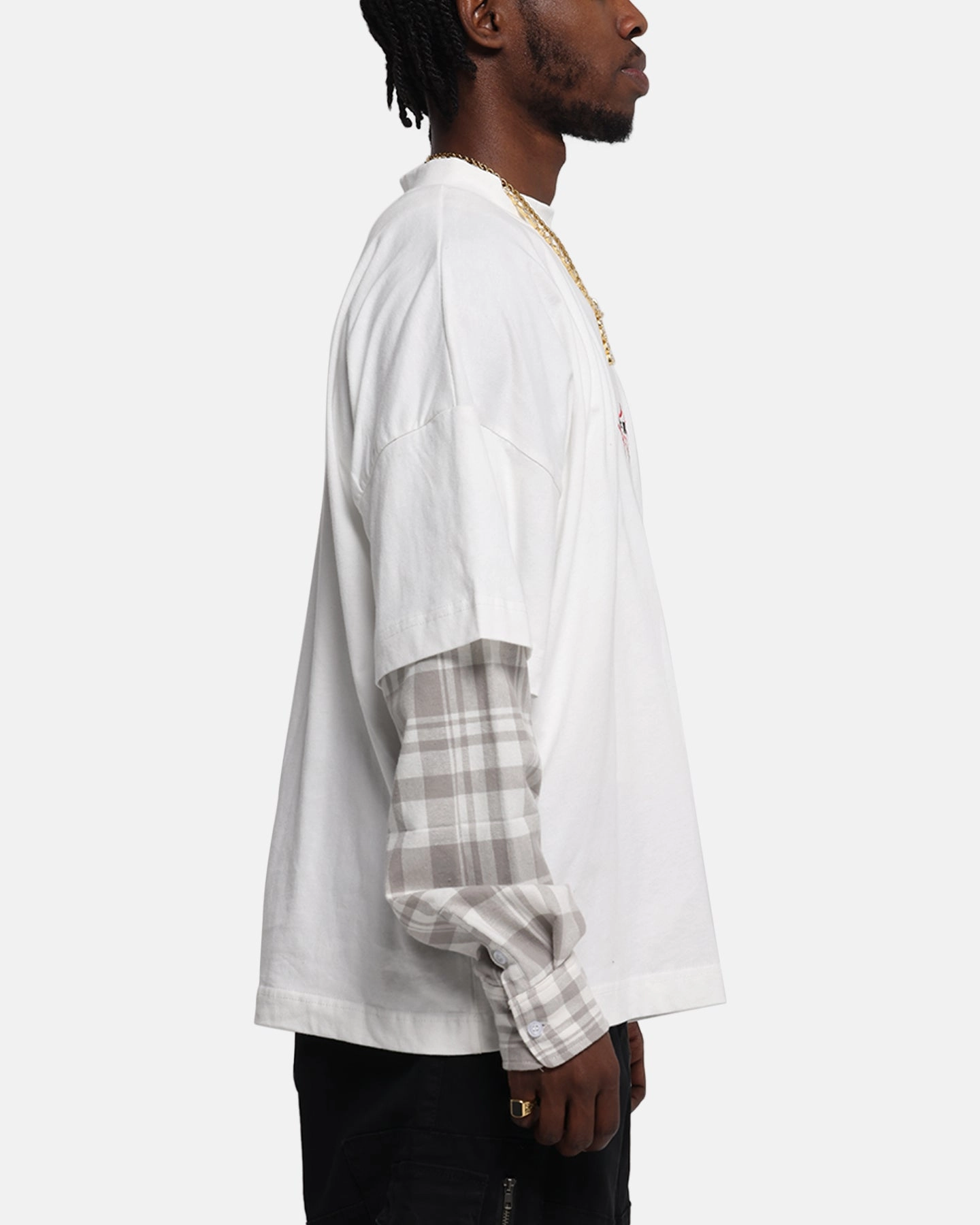 Midweight Knit Loiter Layered Flannel T-Shirt Cream