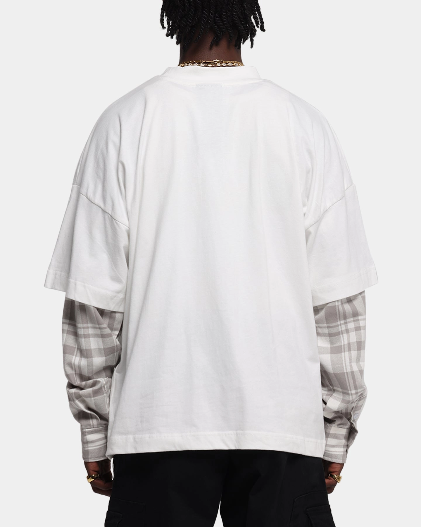 Loiter Layered Flannel T-Shirt Cream Minimal Outfit
