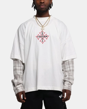 Indoor clothing Breathable Mesh Panels Loiter Layered Flannel T-Shirt Cream