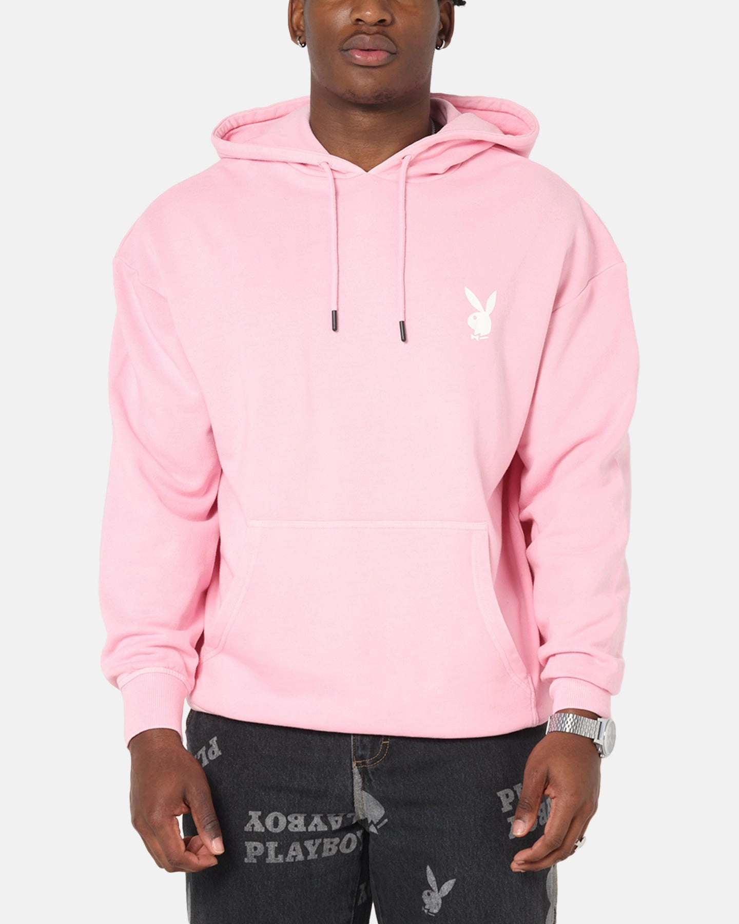 Asian style Playboy Stack Washed Hoodie Washed Pink