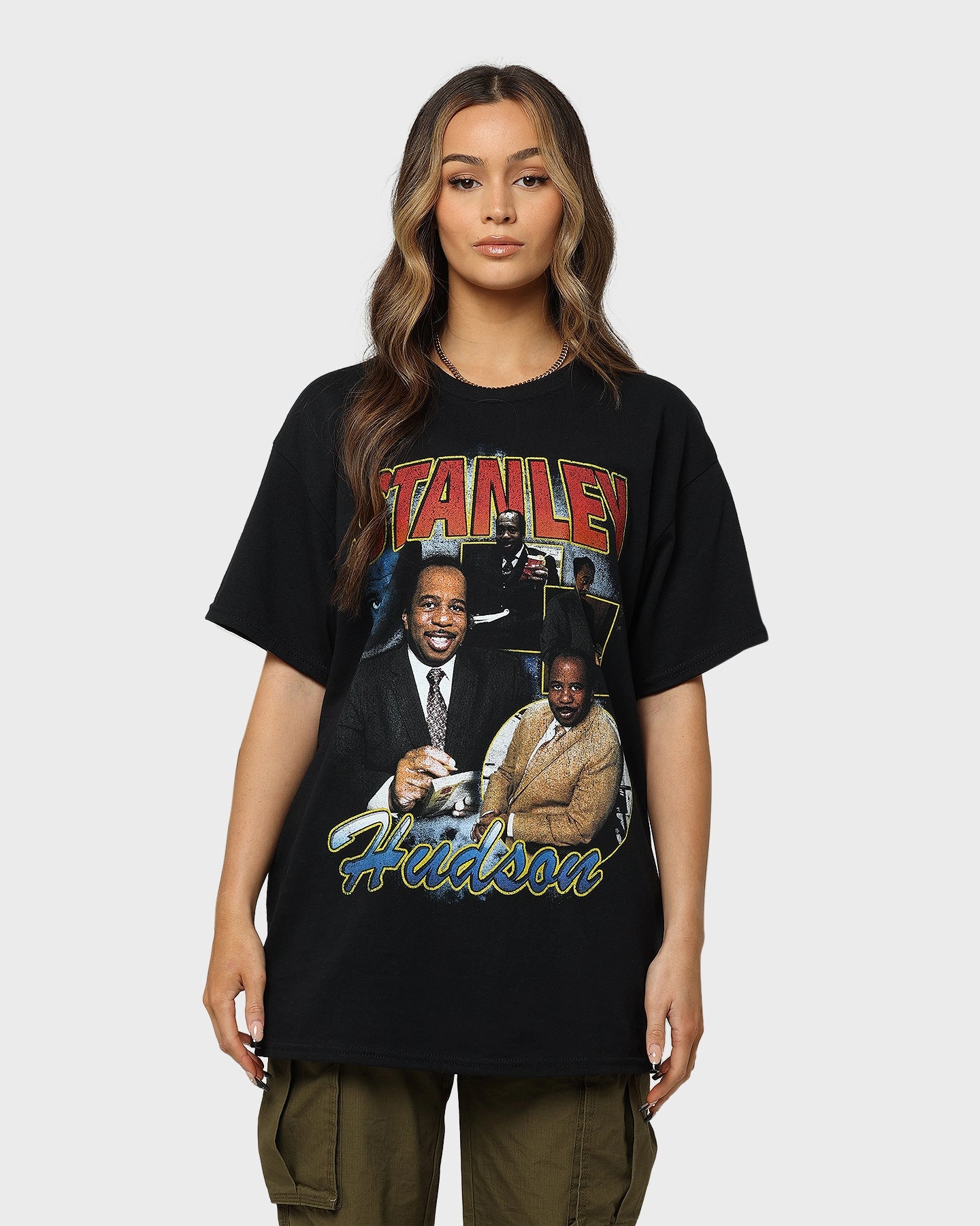 MinimalBranding Outdoor Style Trend American Thrift X The Office Stanley Hudson Vintage T-Shirt Black