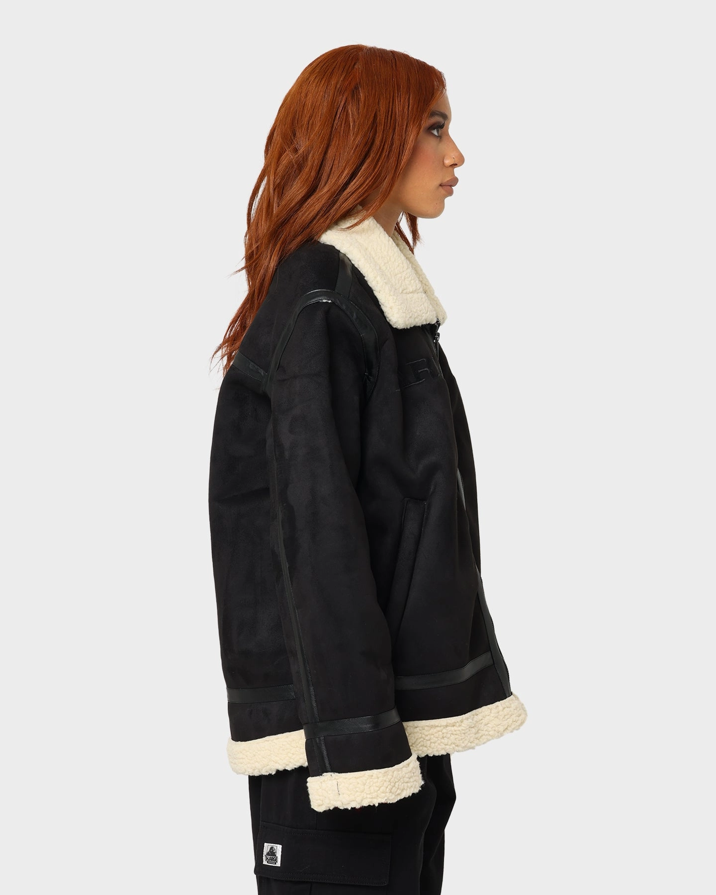 Karl Kani Retro Faux Shearling Jacket Black Aim AdjustableCuffs