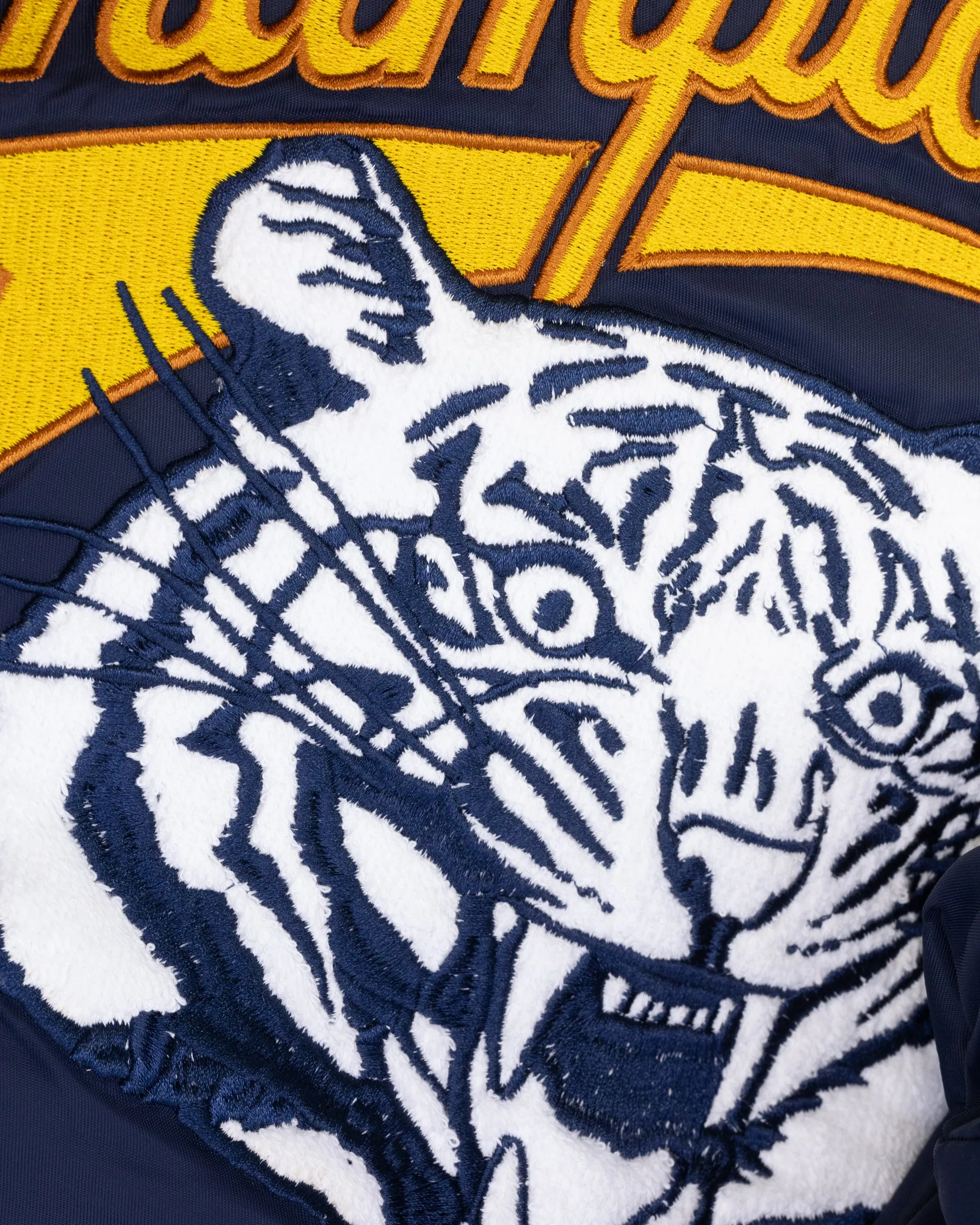 Double Stitched Seams Champion Lifestyle Letterman Jacket Navy