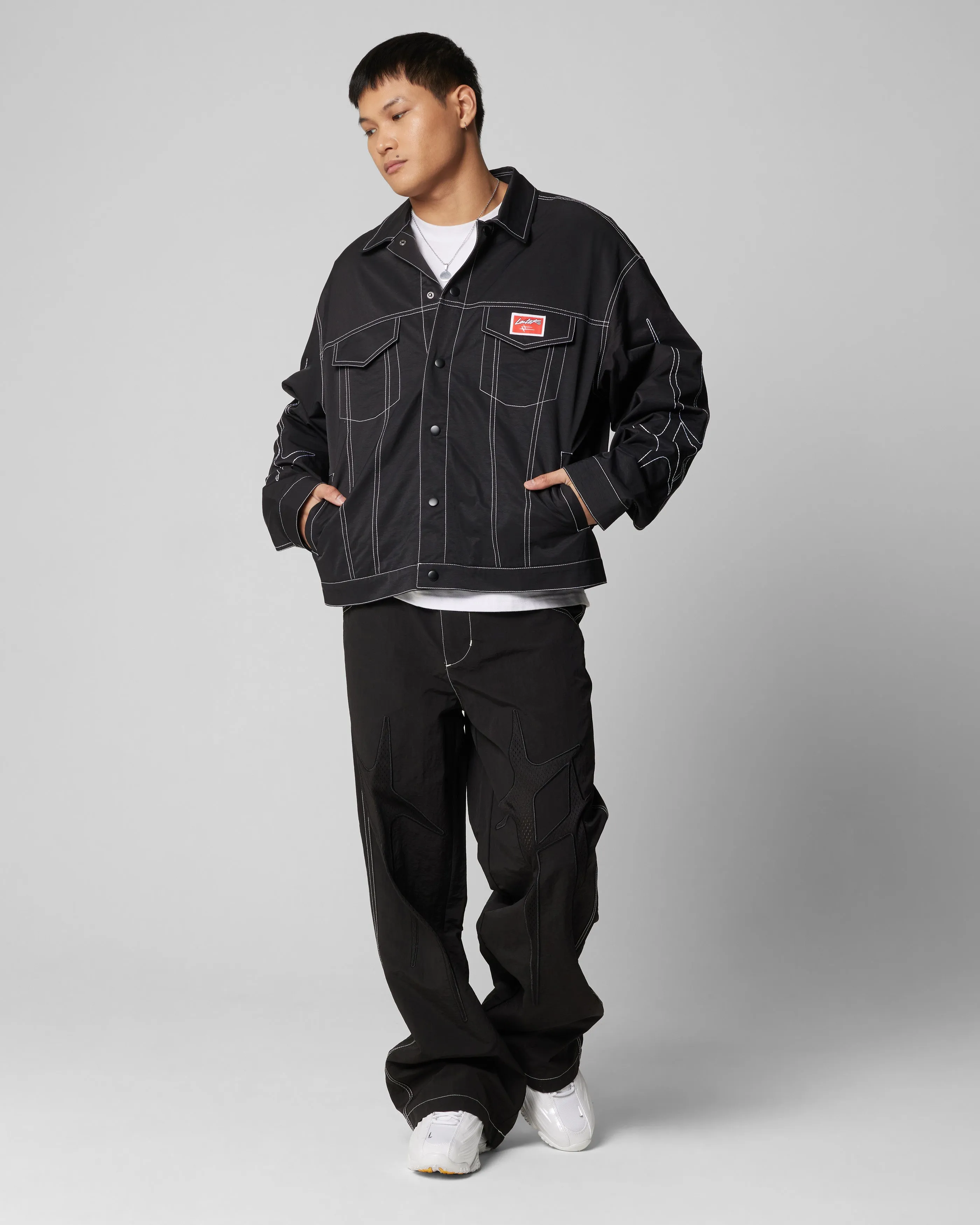 Loiter Galaxy Contrast Jacket Black Brown High Neck