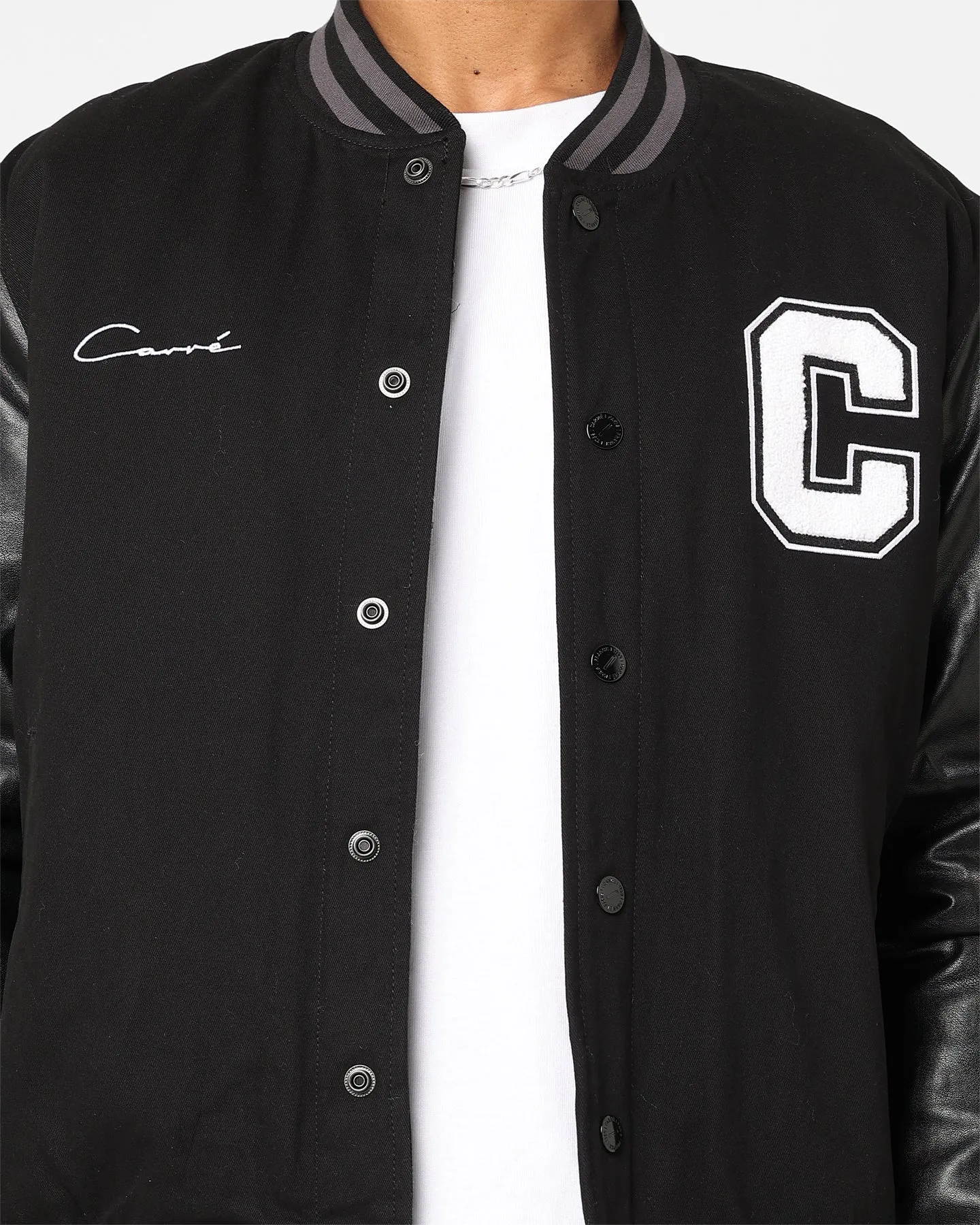 Stretch Fabric Embroidered Carre MVP Varsity Jacket Black/White