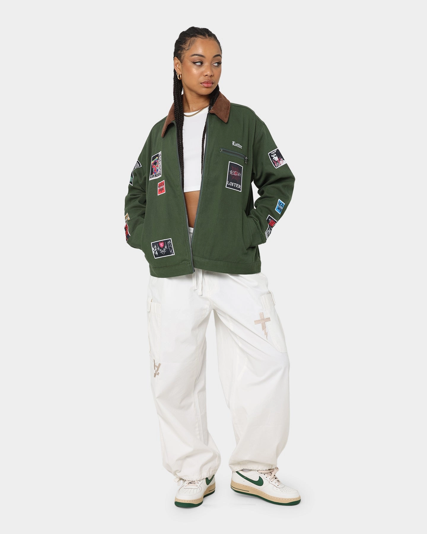 suitable for beach vacations Shield Loiter Patchwork Jacket Green